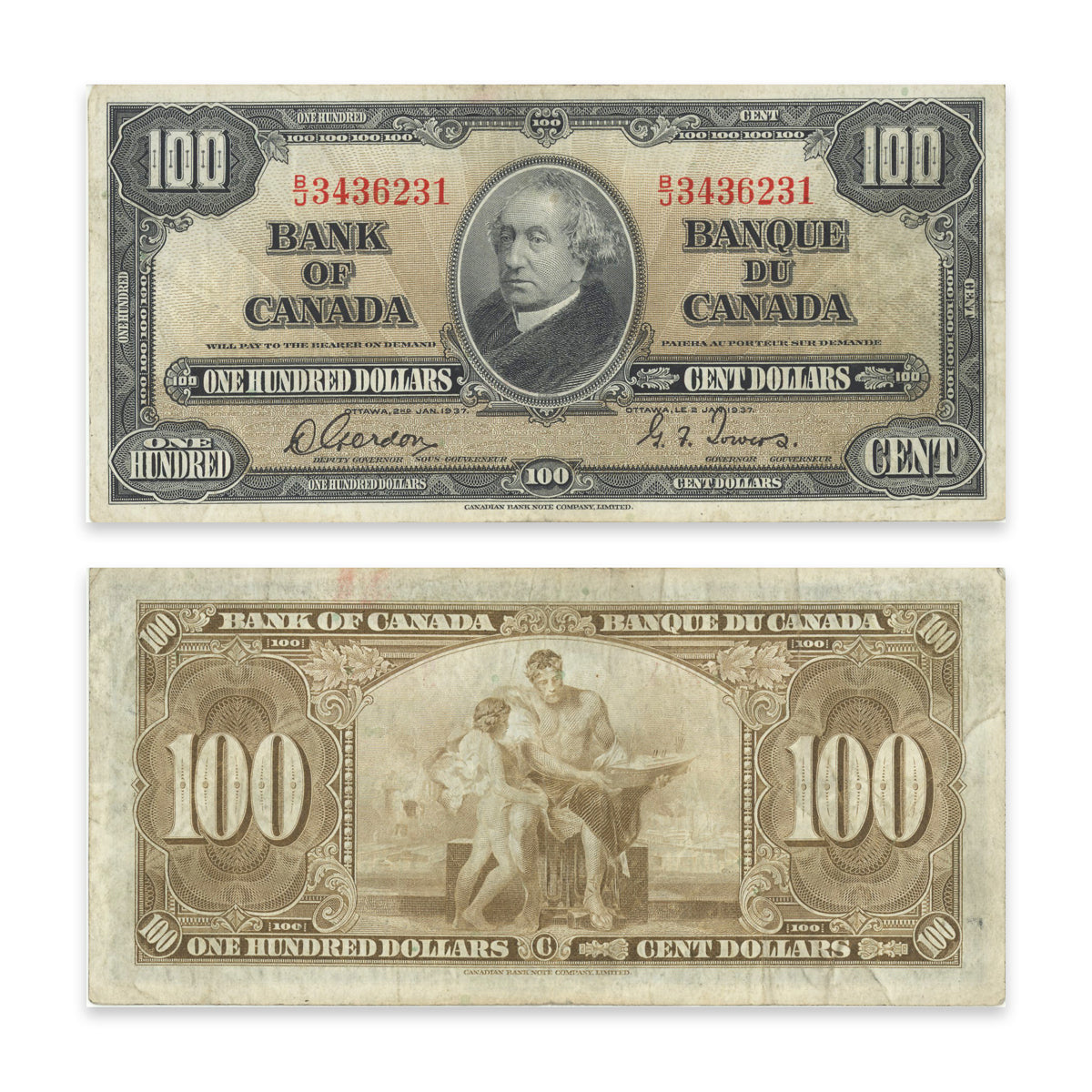 $100 1937 BC-27b Gordon-Towers Prefix B/J F-18