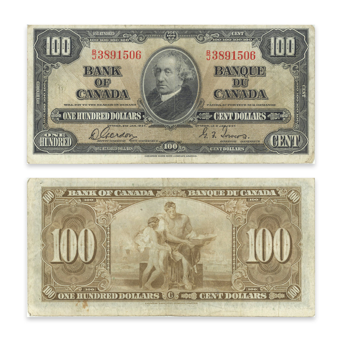 $100 1937 BC-27b Gordon-Towers Prefix B/J F-15