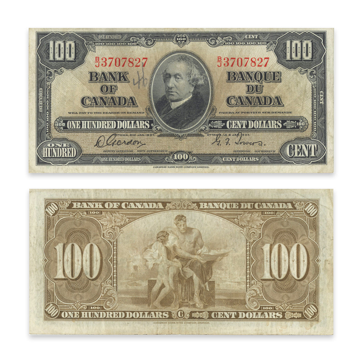 $100 1937 BC-27b Gordon-Towers Prefix B/J F-15