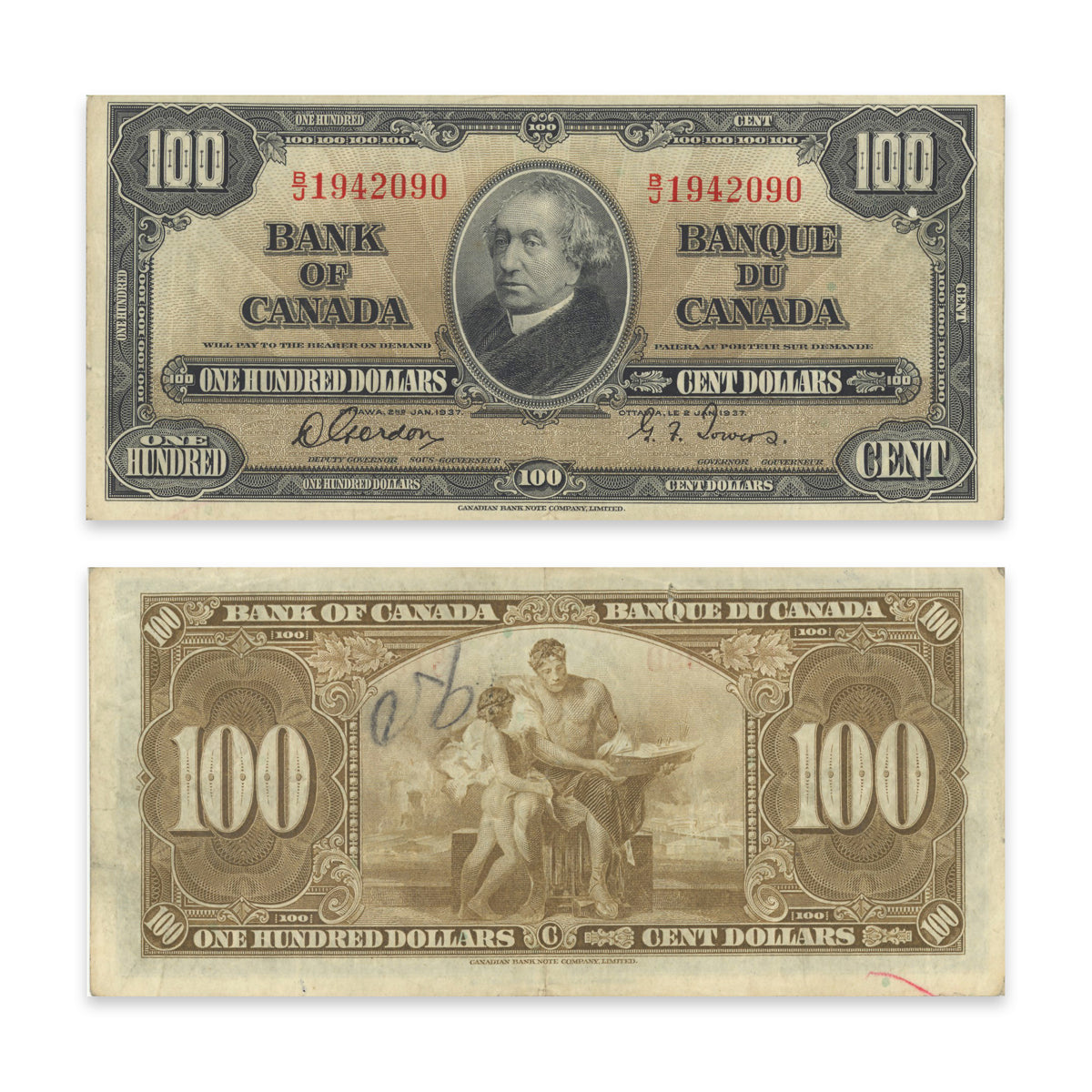 $100 1937 BC-27b Gordon-Towers Prefix B/J F-15