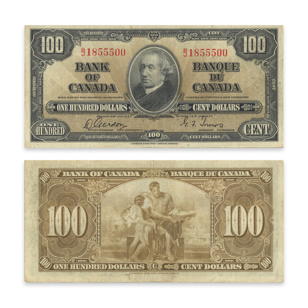 $100 1937 BC-27b Gordon-Towers Prefix B/J F-12