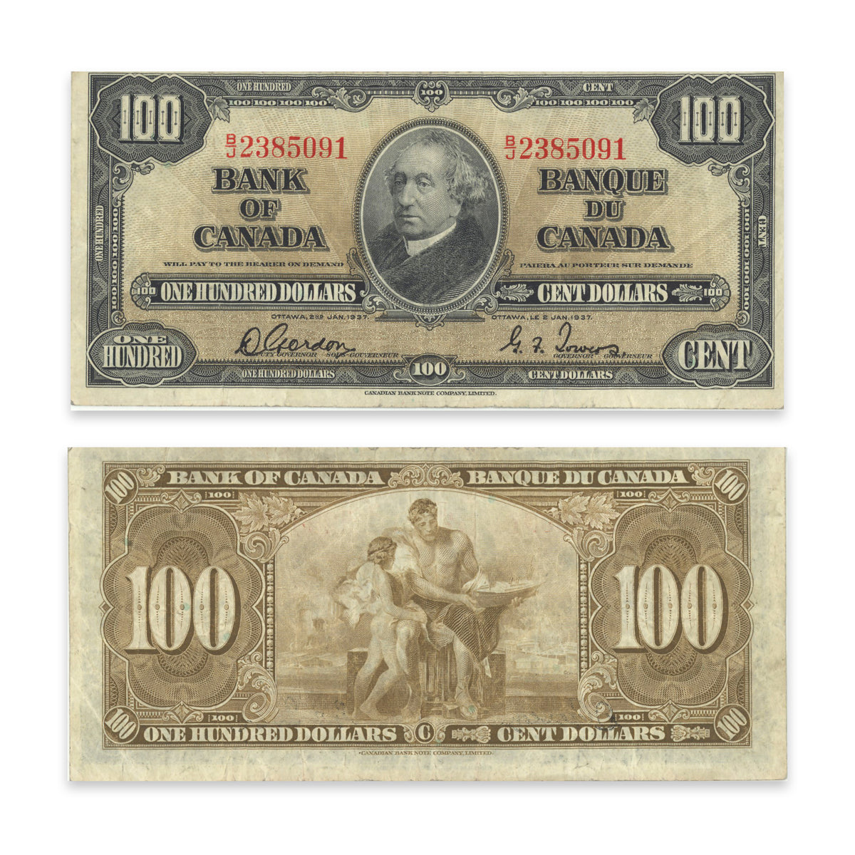 $100 1937 BC-27b Gordon-Towers Prefix B/J F-12