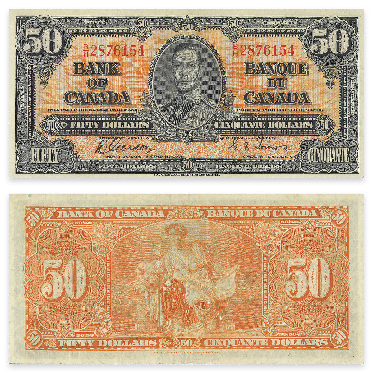 $50 1937 BC-26b Gordon-Towers Prefix B/H VF-30