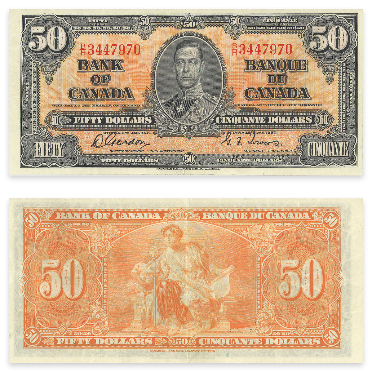 $50 1937 BC-26b Gordon-Towers Prefix B/H VF-30