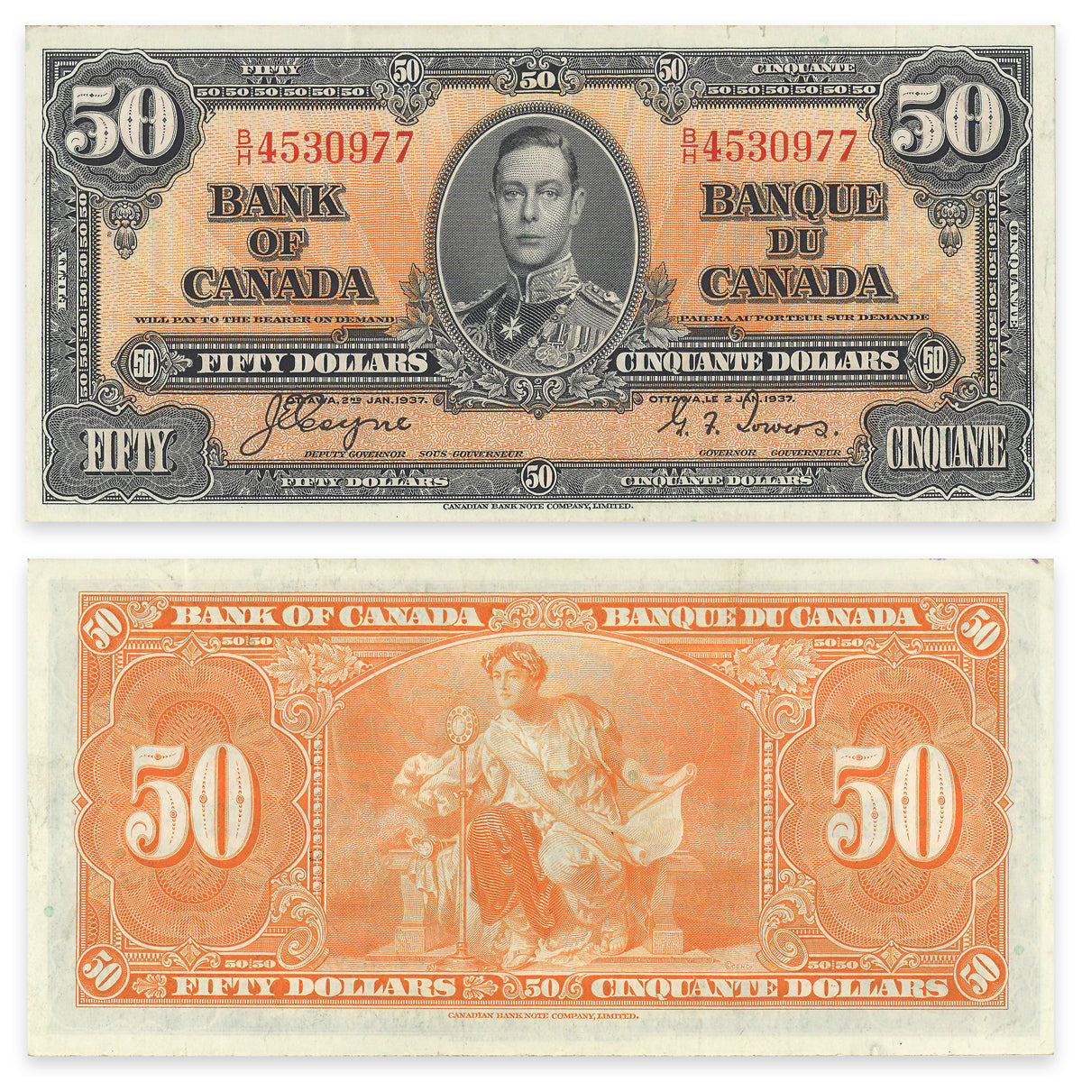 $50 1937 BC-26c Coyne-Towers Prefix B/H VF-30