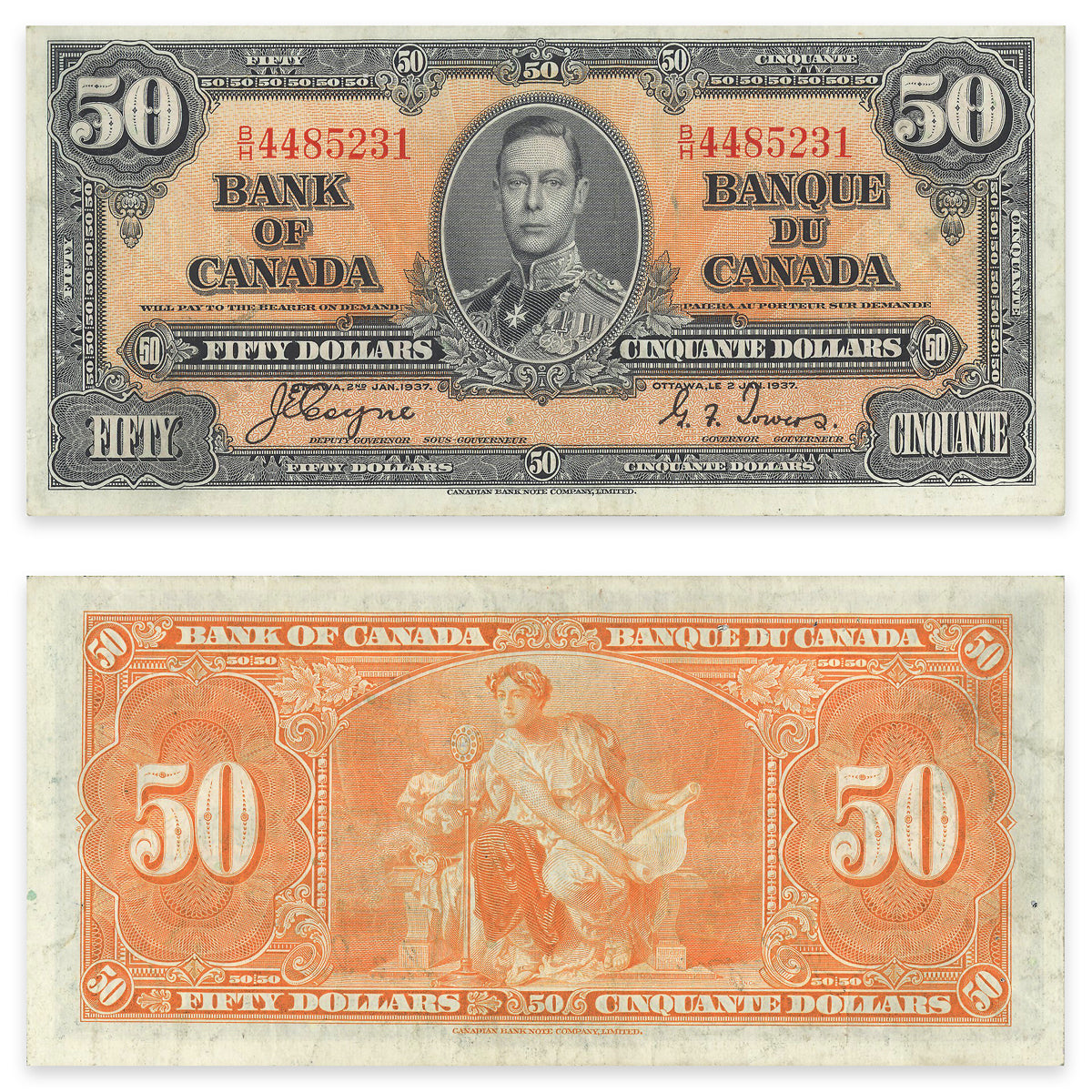 $50 1937 BC-26c Coyne-Towers Prefix B/H VF-30