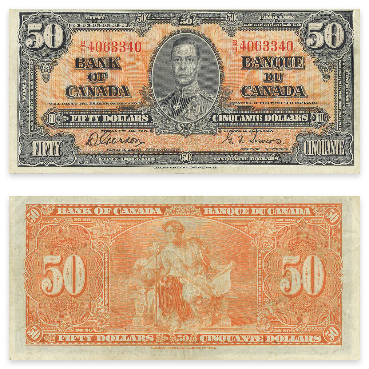 $50 1937 BC-26b Gordon-Towers Prefix B/H VF-25