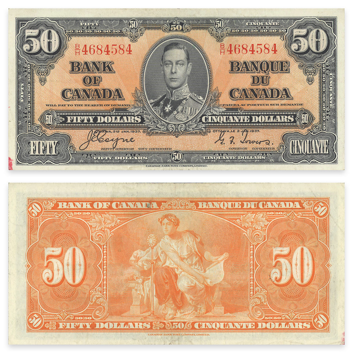 $50 1937 BC-26c Coyne-Towers Prefix B/H VF-25