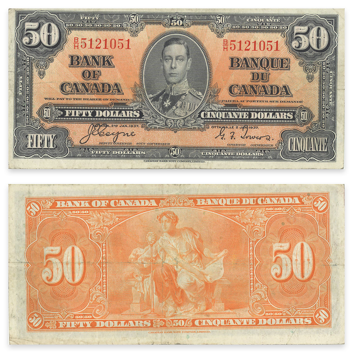 $50 1937 BC-26c Coyne-Towers Prefix B/H VF-25