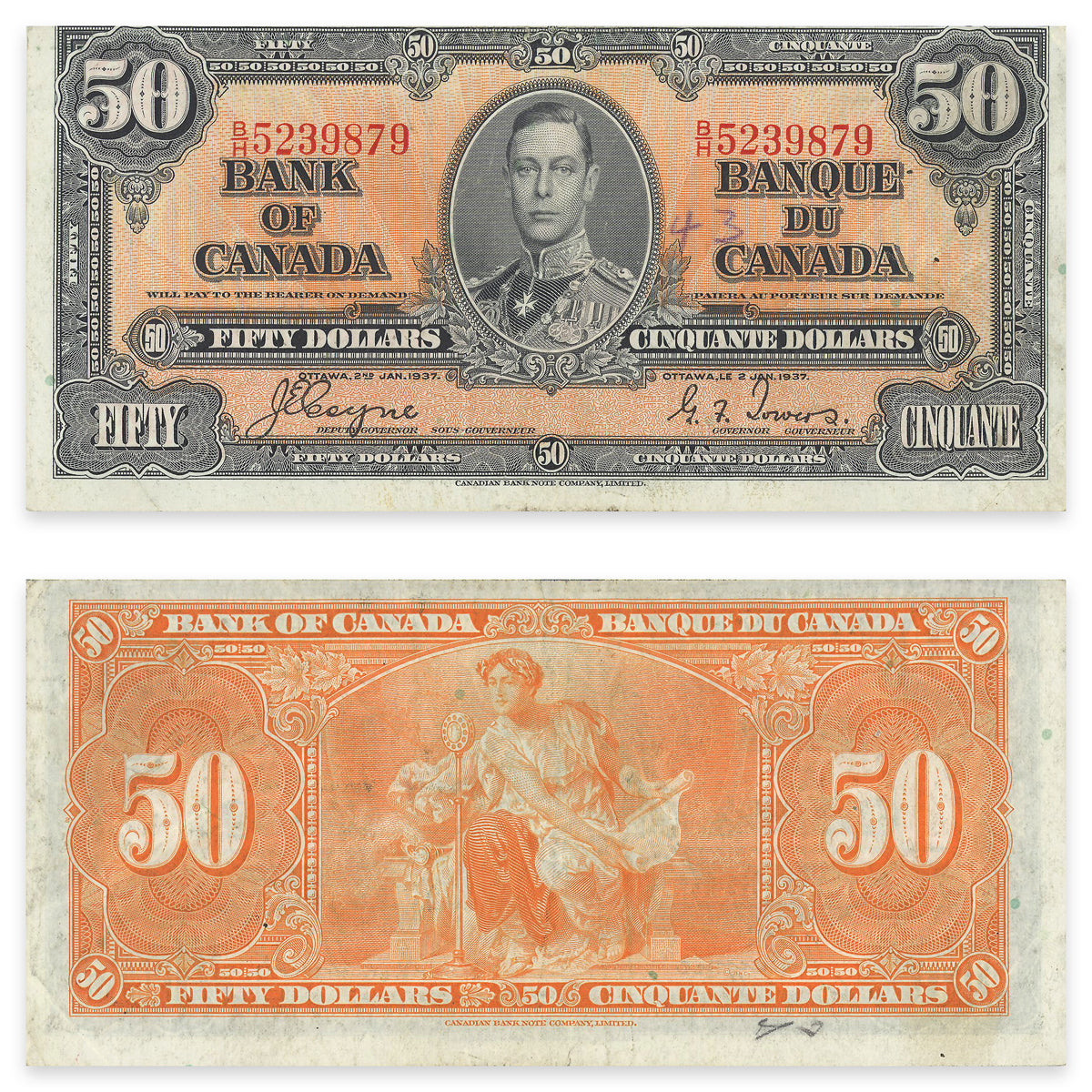 $50 1937 BC-26c Coyne-Towers Prefix B/H VF-25