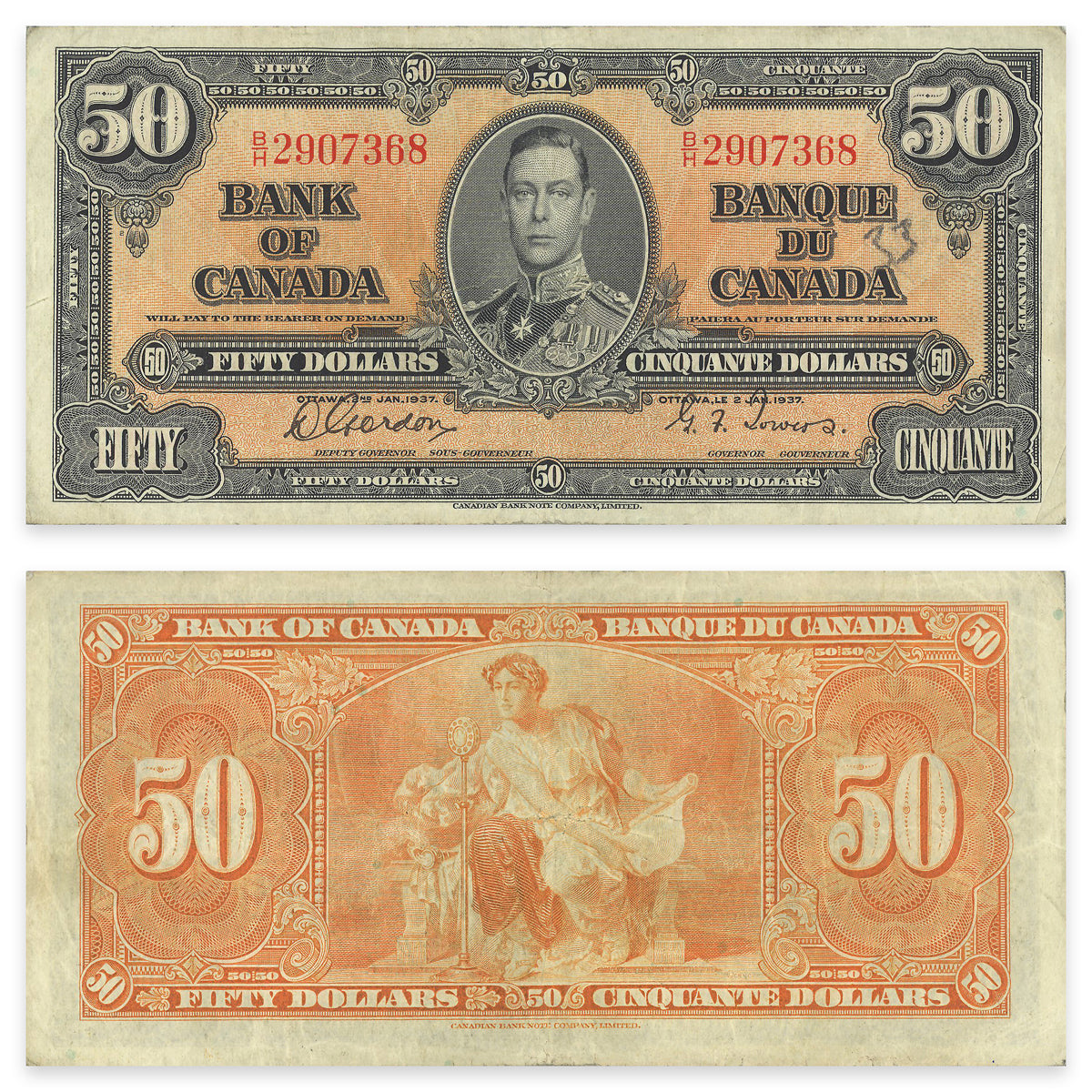 $50 1937 BC-26b Gordon-Towers Prefix B/H VF-20