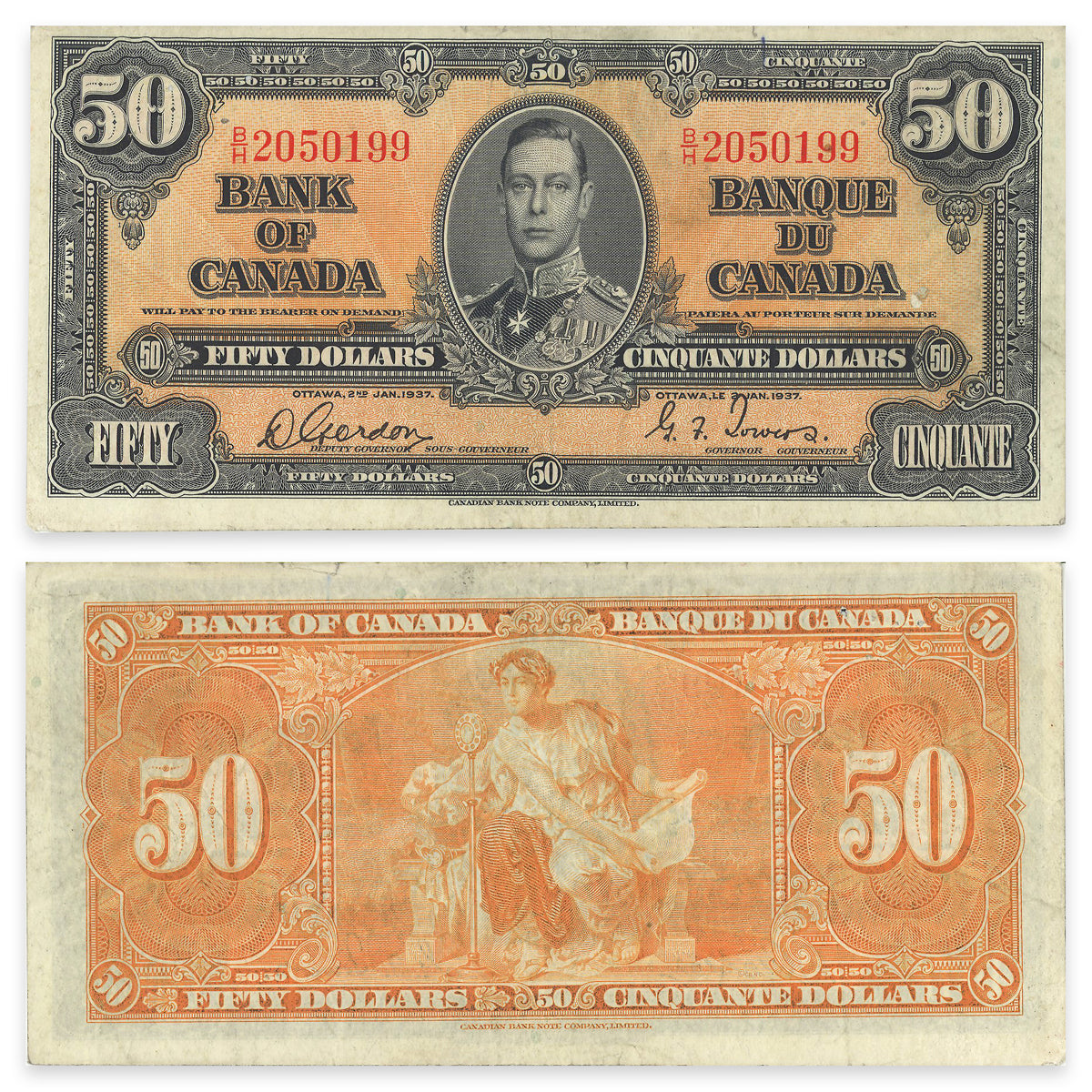 $50 1937 BC-26b Gordon-Towers Prefix B/H VF-20