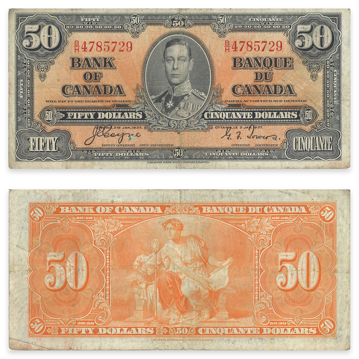 $50 1937 BC-26c Coyne-Towers Prefix B/H VF-20