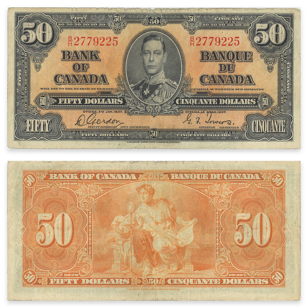 $50 1937 BC-26b Gordon-Towers Prefix B/H F-15