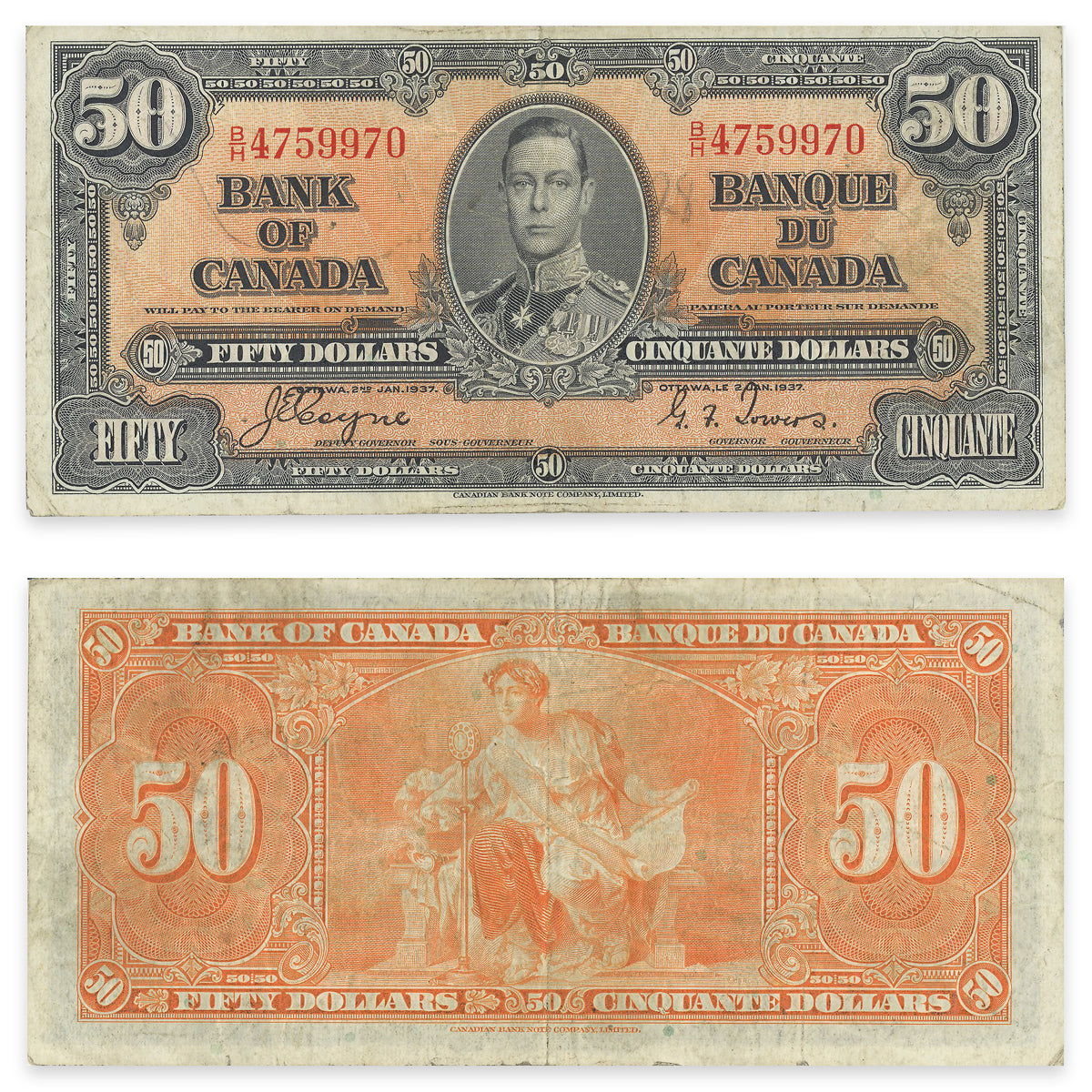 $50 1937 BC-26c Coyne-Towers Prefix B/H F-18