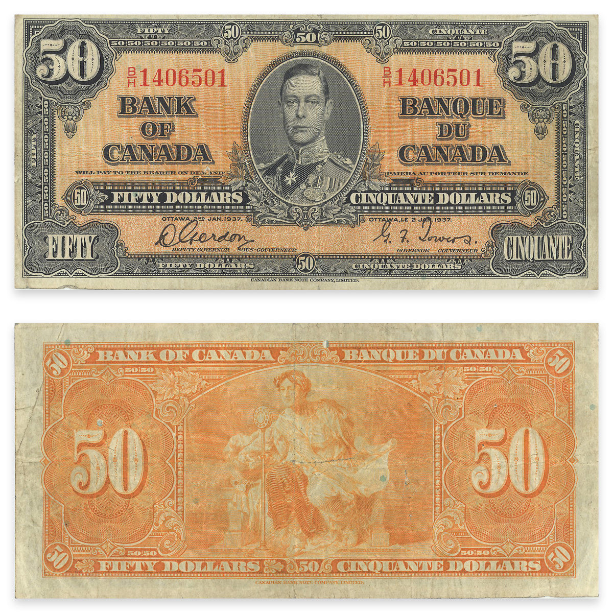 $50 1937 BC-26b Gordon-Towers Prefix B/H F-12