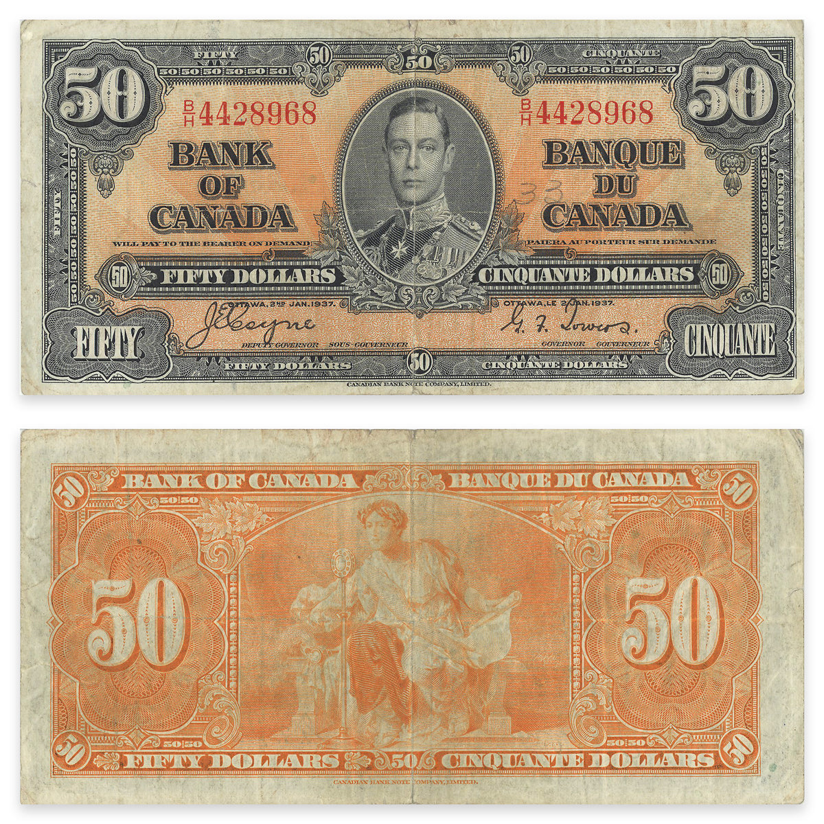 $50 1937 BC-26c Coyne-Towers Prefix B/H F-12