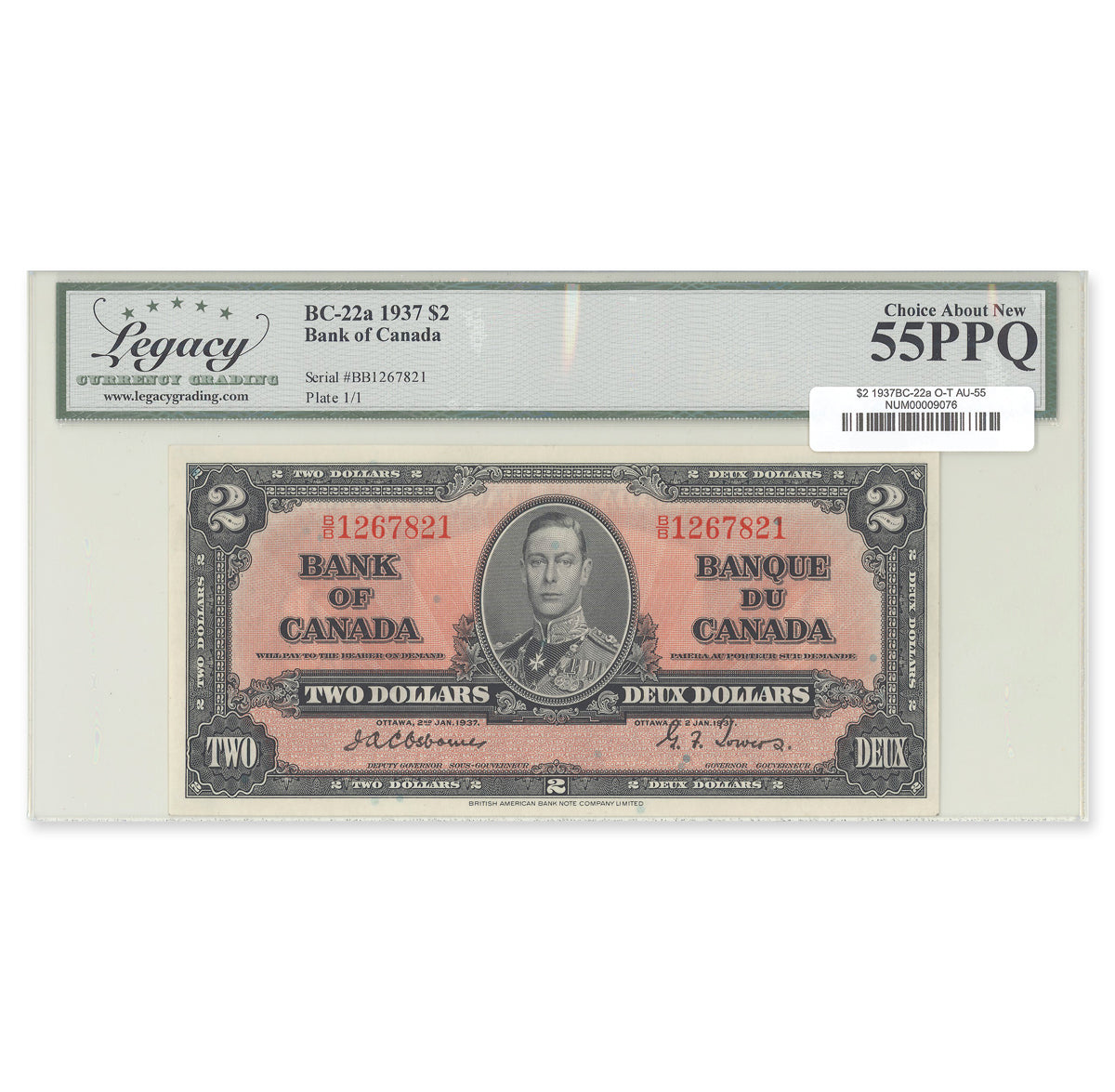 $2 1937 BC-22a Osborne-Towers Prefix B/B Legacy AU-55 PPQ