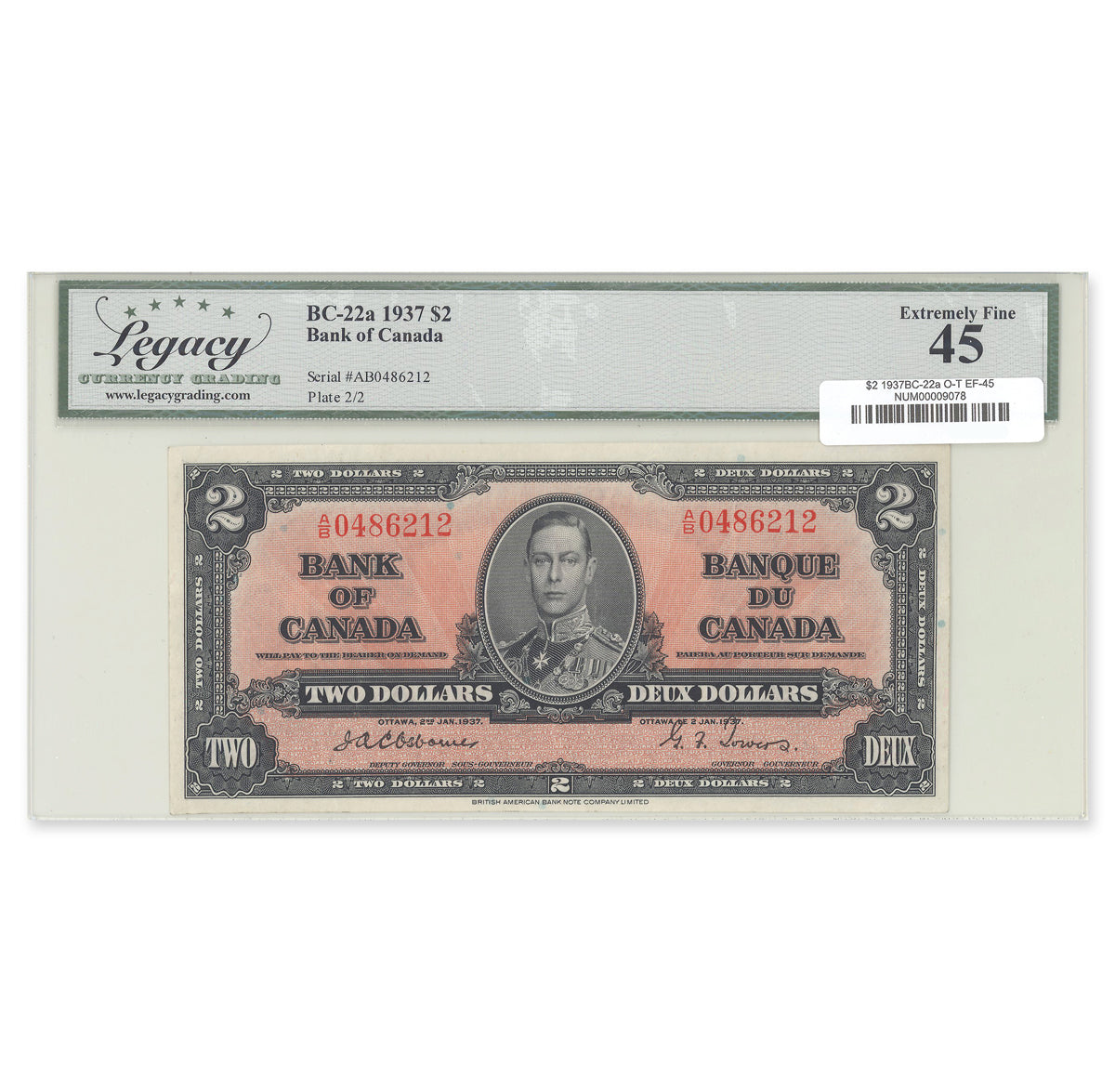 $2 1937 BC-22a Osborne-Towers Prefix A/B Legacy EF-45