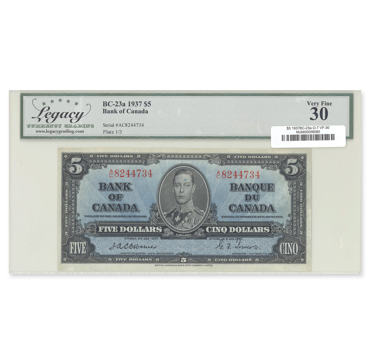 $5 1937 BC-23a Osborne-Towers Prefix A/C Legacy VF-30