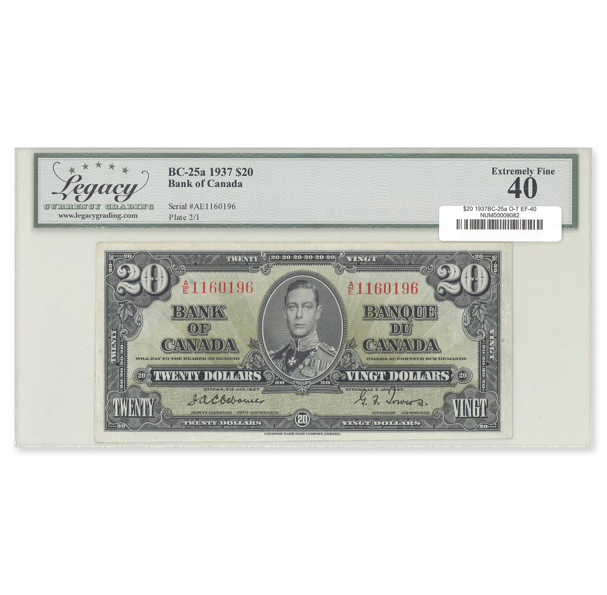 $20 1937 BC-25a Osborne-Towers Prefix A/E Legacy EF-40