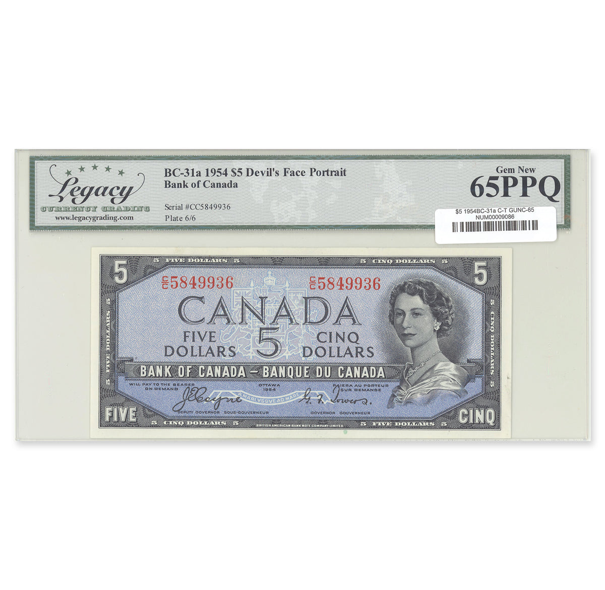 $5 1954 Devil's Face Series BC-31a Coyne-Towers Prefix C/C Legacy GUNC-65 PPQ