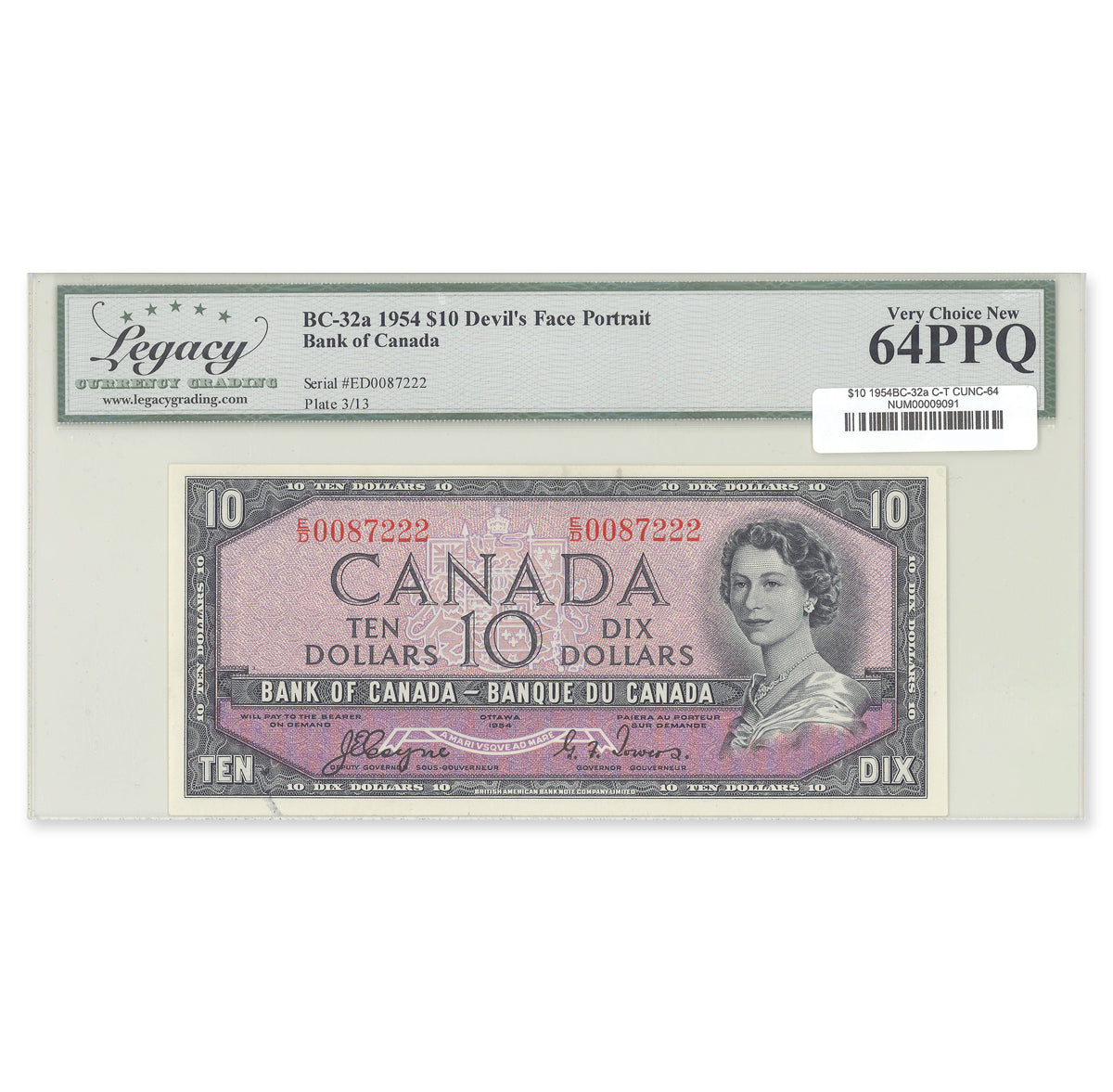 $10 1954 Devil's Face Series BC-32a Coyne-Towers Prefix E/D Legacy CUNC-64 PPQ