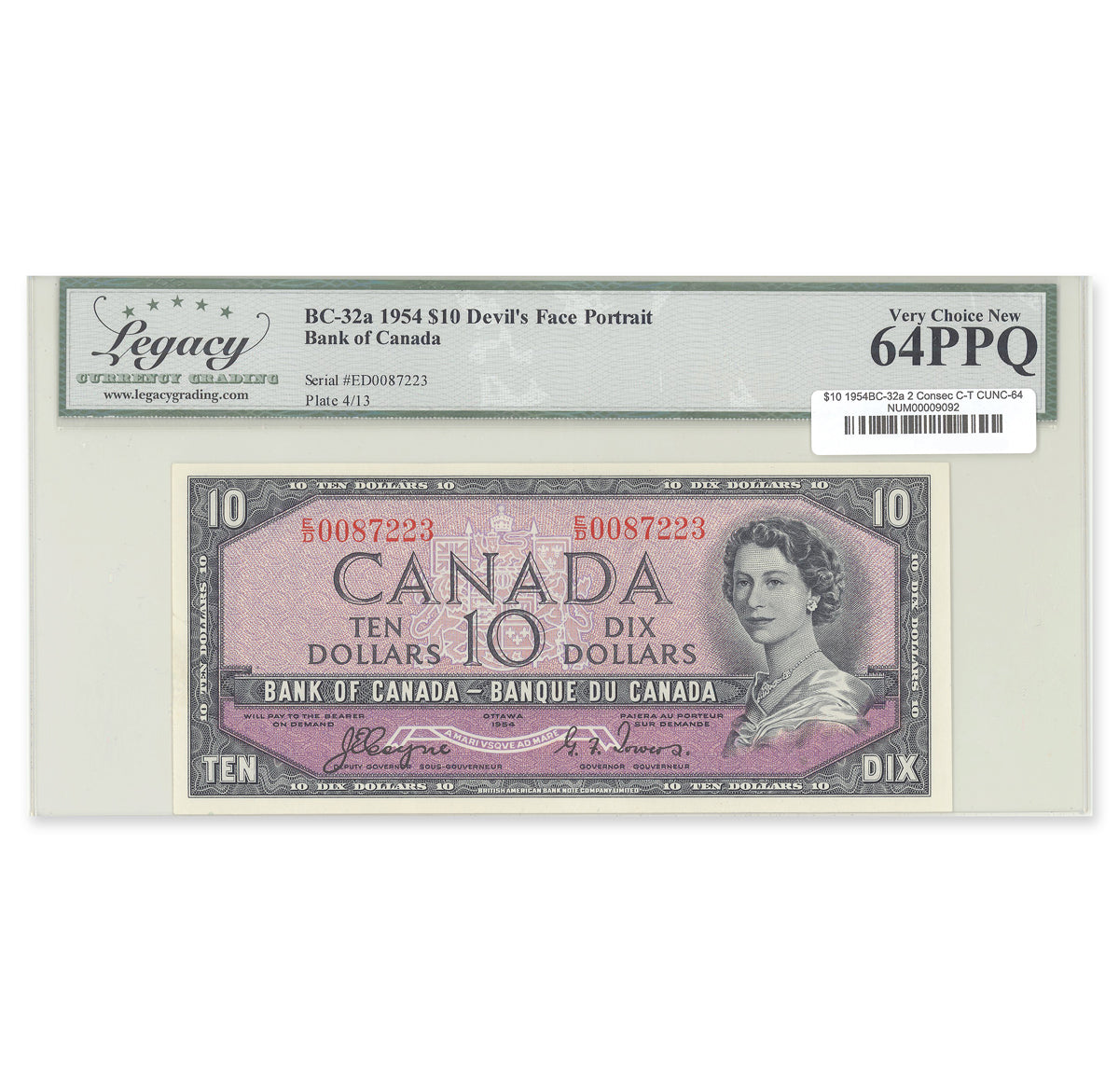 $10 1954 Devil's Face Series BC-32a Consecutive Coyne-Towers Prefix E/D Legacy CUNC-64 PPQ