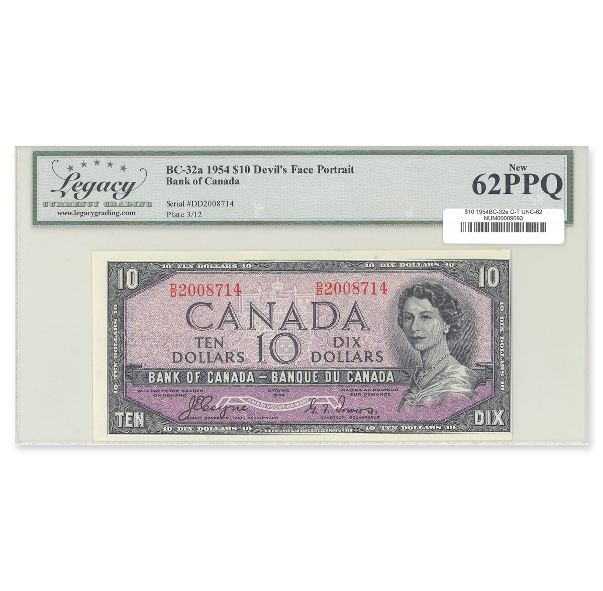 $10 1954 Devil's Face Series BC-32a Coyne-Towers Prefix D/D Legacy UNC-62 PPQ