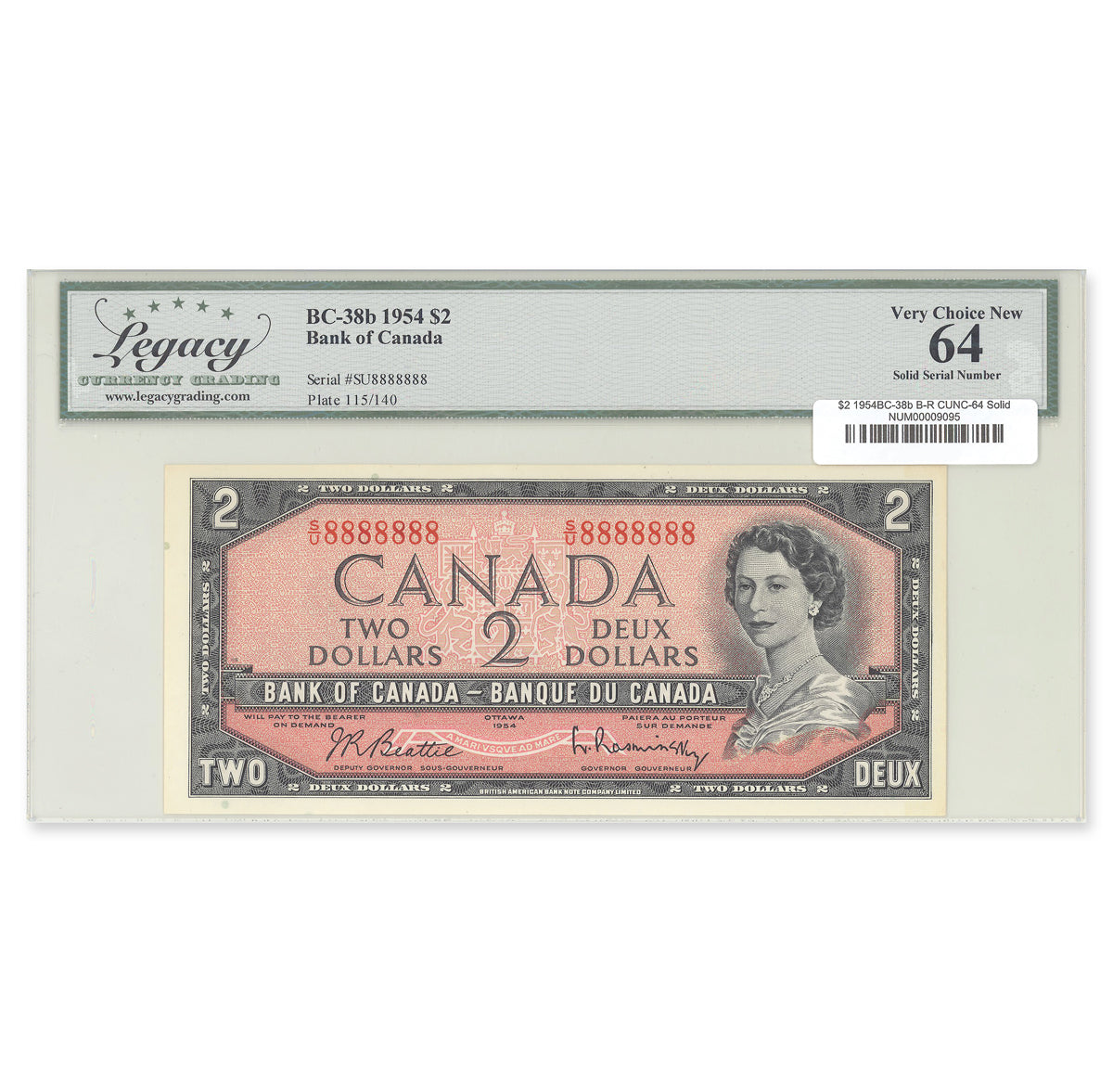 $2 1954 Modified Series BC-38b Solid # Beattie-Rasminsky Prefix S/U Legacy CUNC-64