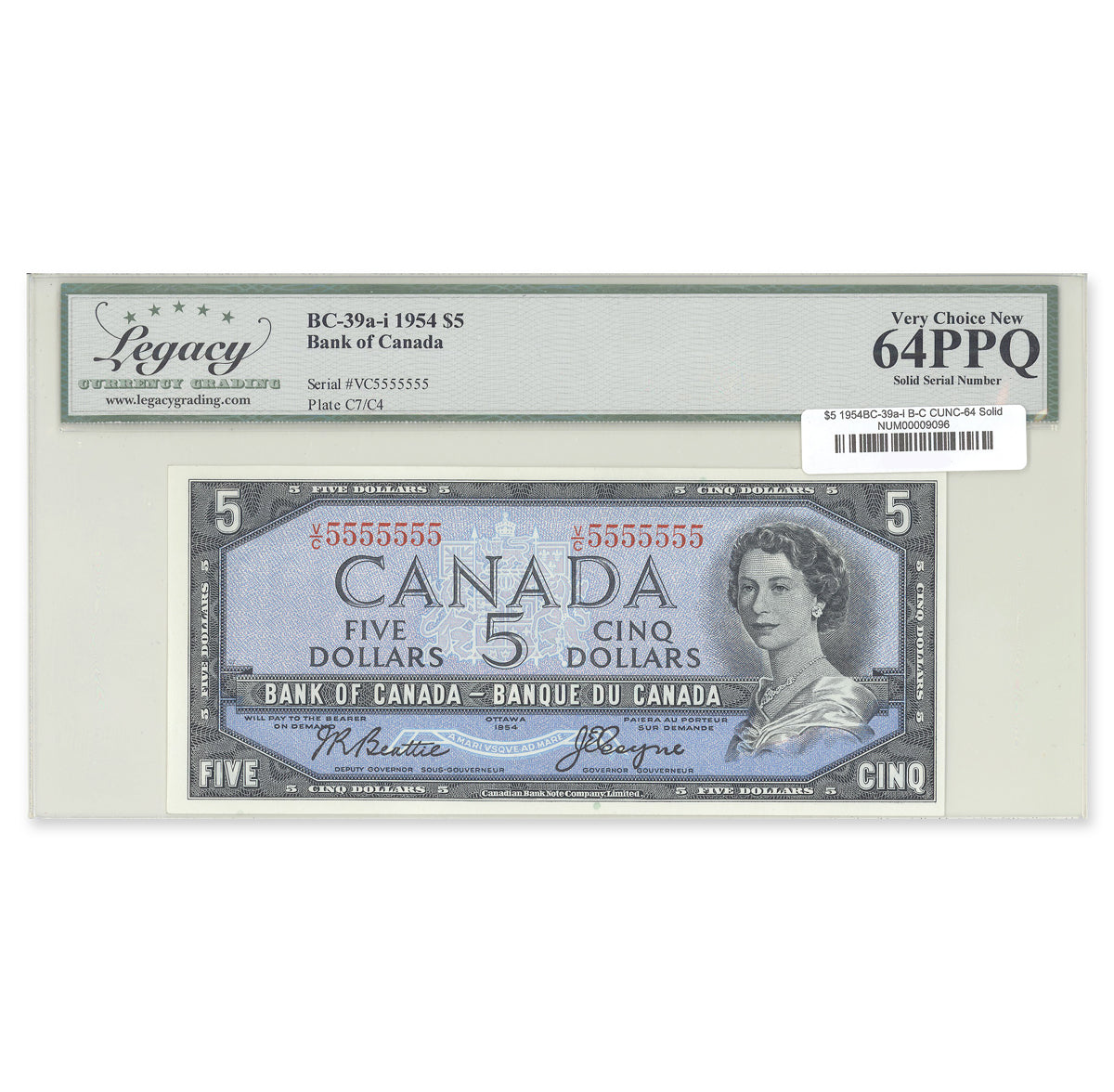 $5 1954 Modified Series BC-39a-i Solid # Beattie-Coyne Prefix V/C Legacy CUNC-64 PPQ