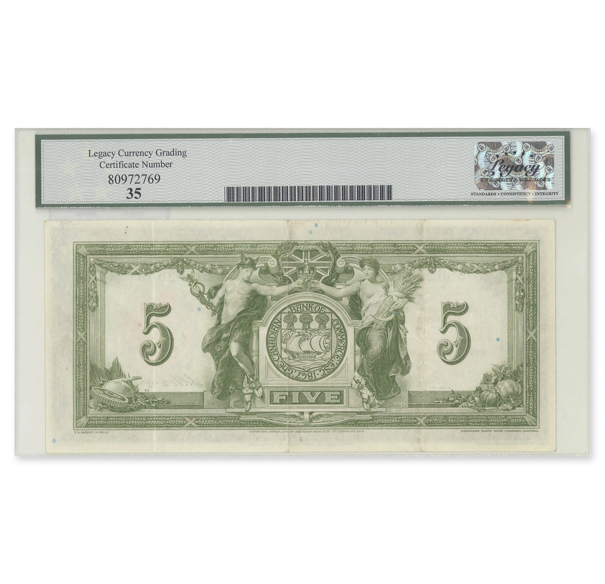 $5 1917 75-16-04-06a Canadian Bank of Commerce Aird-Logan Prefix B Legacy VF-35