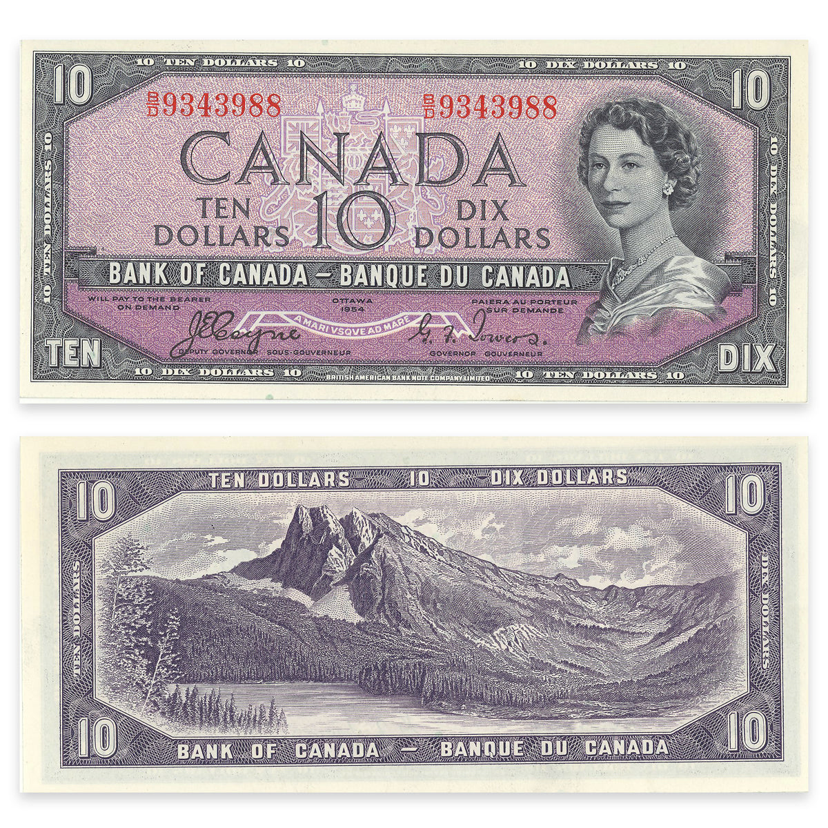 $10 1954 Devil's Face Series BC-32a Beattie-Coyne Prefix B/D CUNC-64