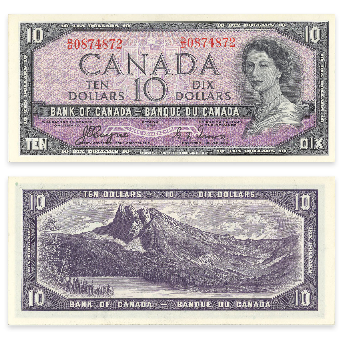 $10 1954 Devil's Face Series BC-32a Coyne-Towers Prefix D/D AU-55