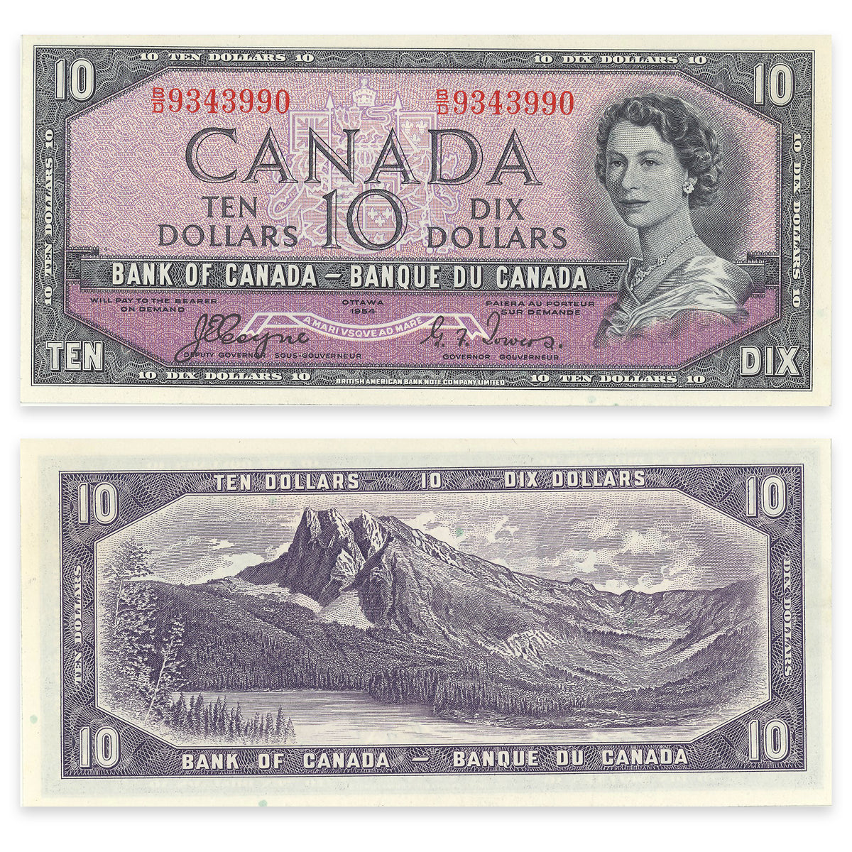 $10 1954 Devil's Face Series BC-32a Coyne-Towers Prefix B/D EF-45