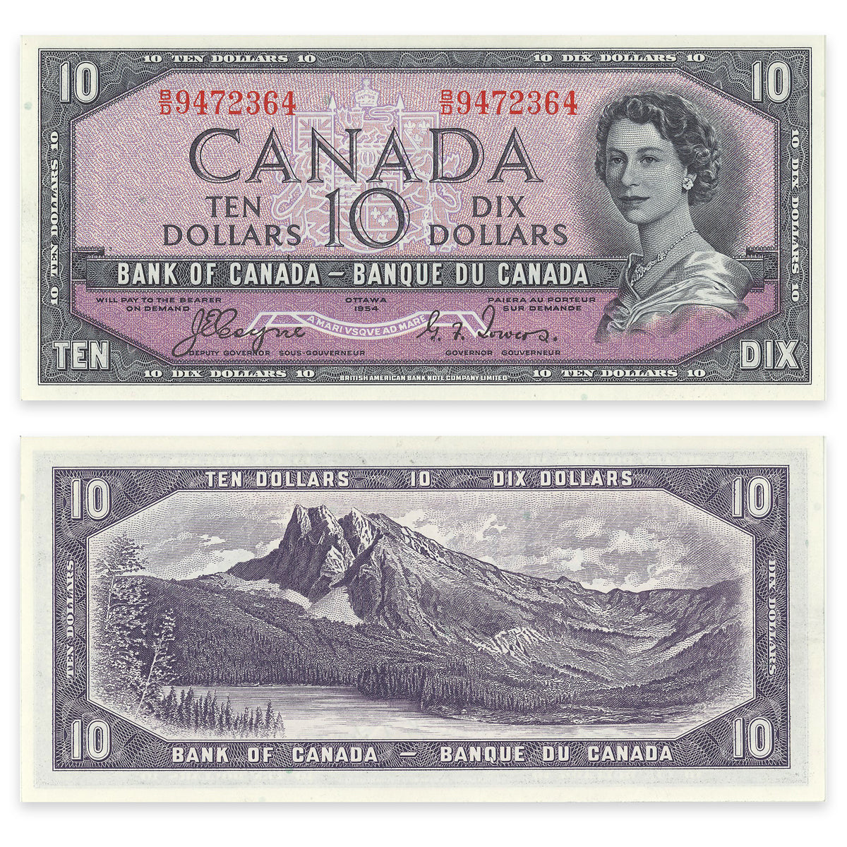 $10 1954 Devil's Face Series BC-32a Consecutive Coyne-Towers Prefix B/D GUNC-65