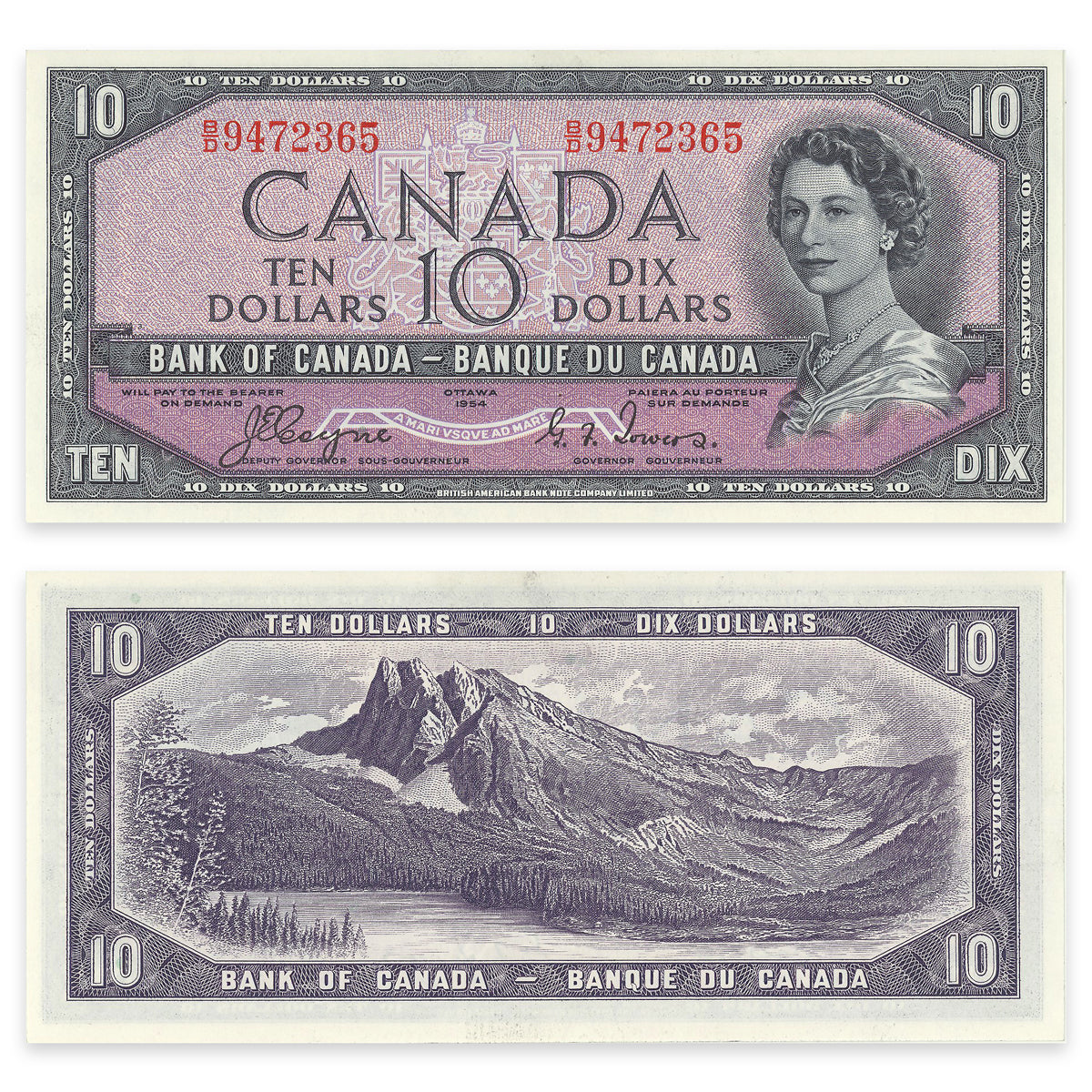 $10 1954 Devil's Face Series BC-32a Consecutive Coyne-Towers Prefix B/D GUNC-65