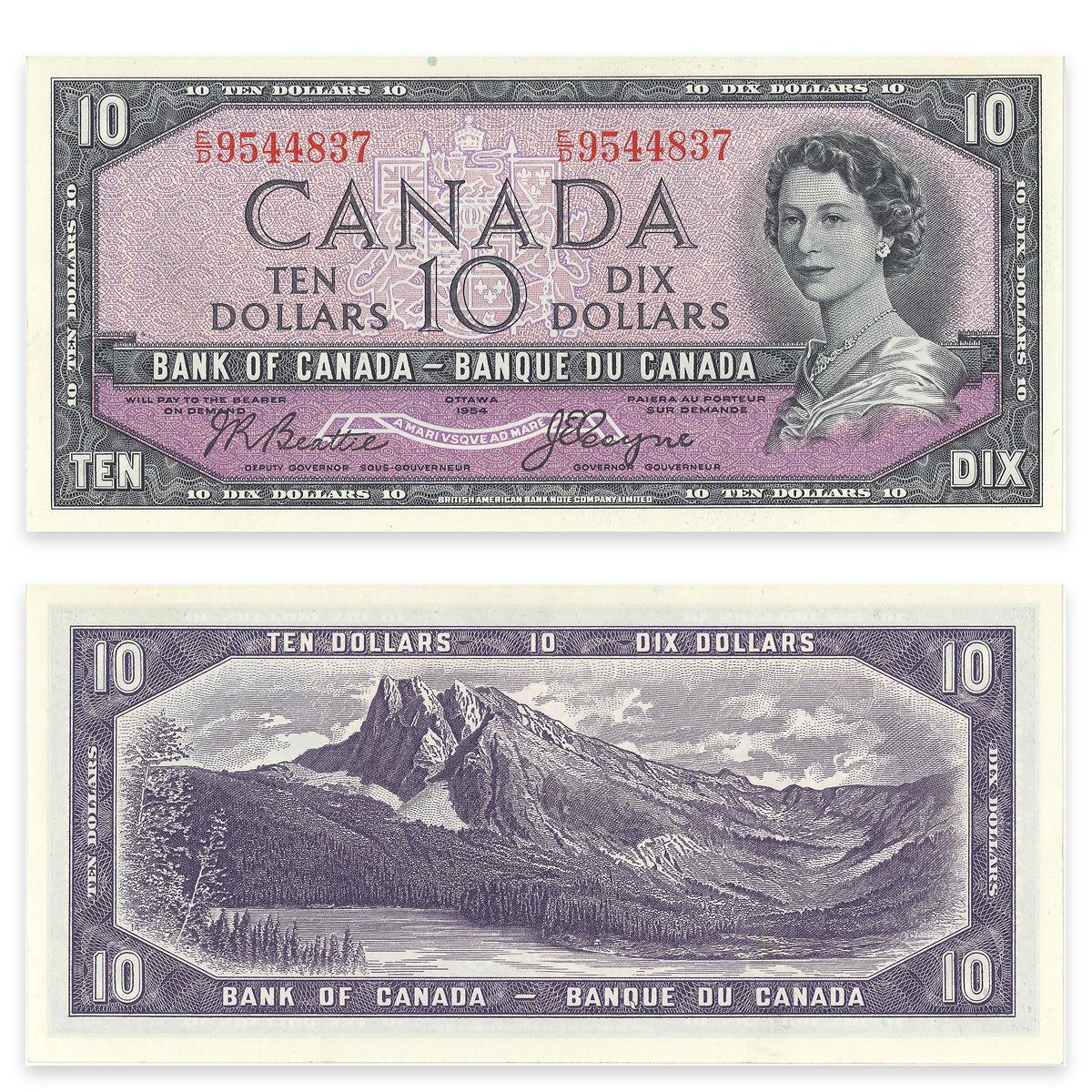 $10 1954 Devil's Face Series BC-32b Consecutive Beattie-Coyne Prefix E/D GUNC-65