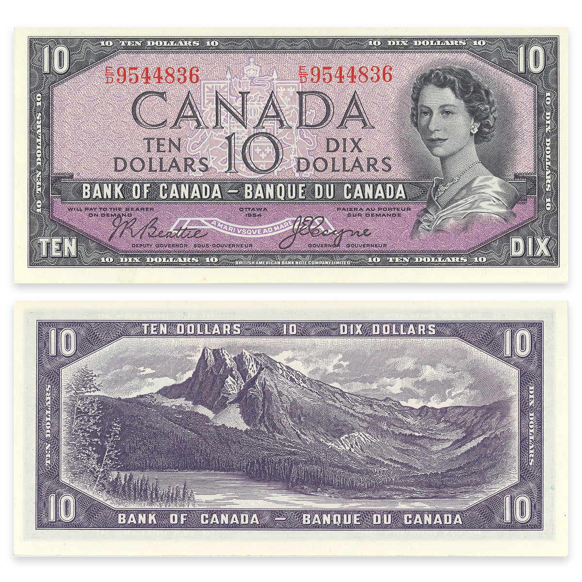 $10 1954 Devil's Face Series BC-32b Consecutive Beattie-Coyne Prefix E/D GUNC-65