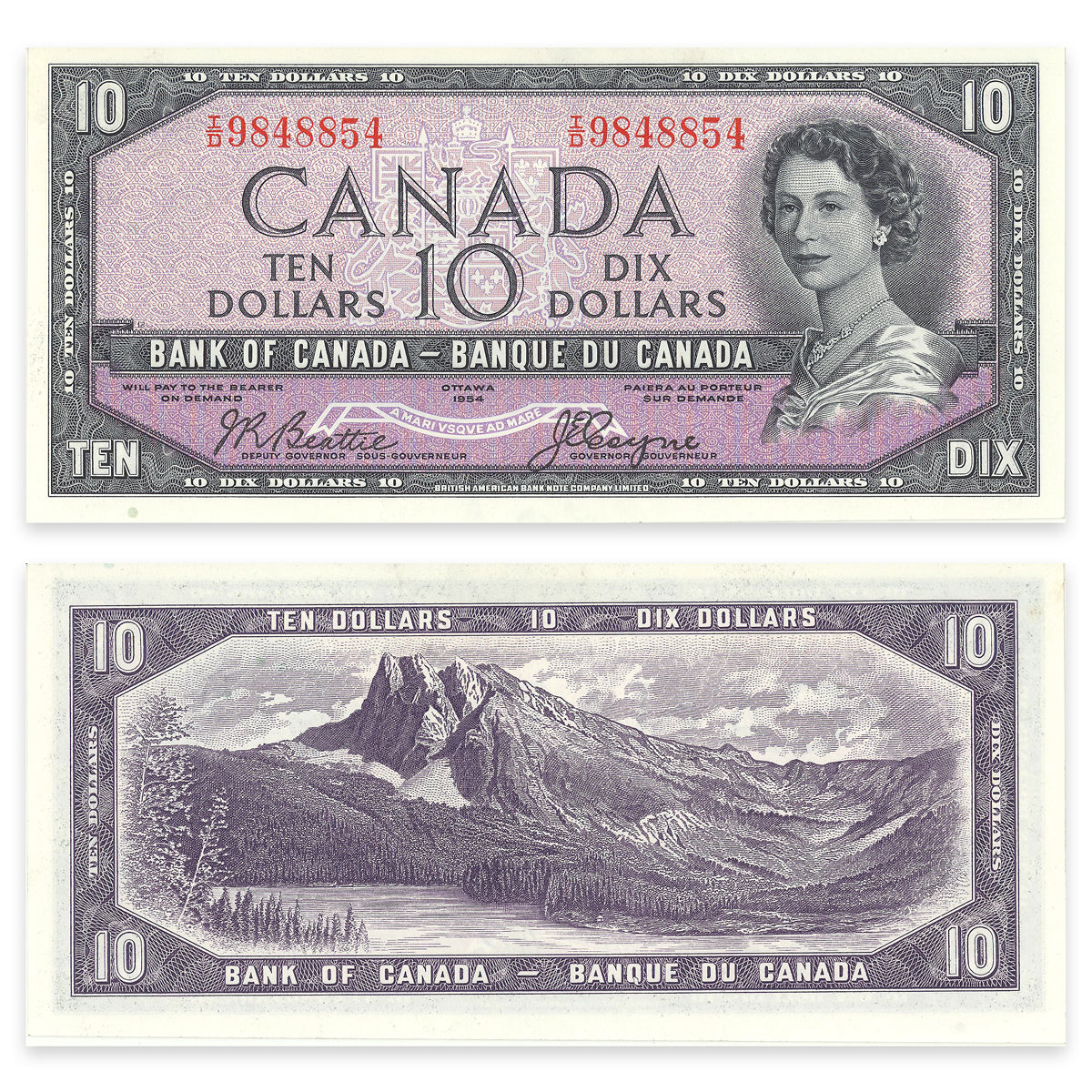 $10 1954 Devil's Face Series BC-32b Consecutive Beattie-Coyne Prefix I/D CUNC-64