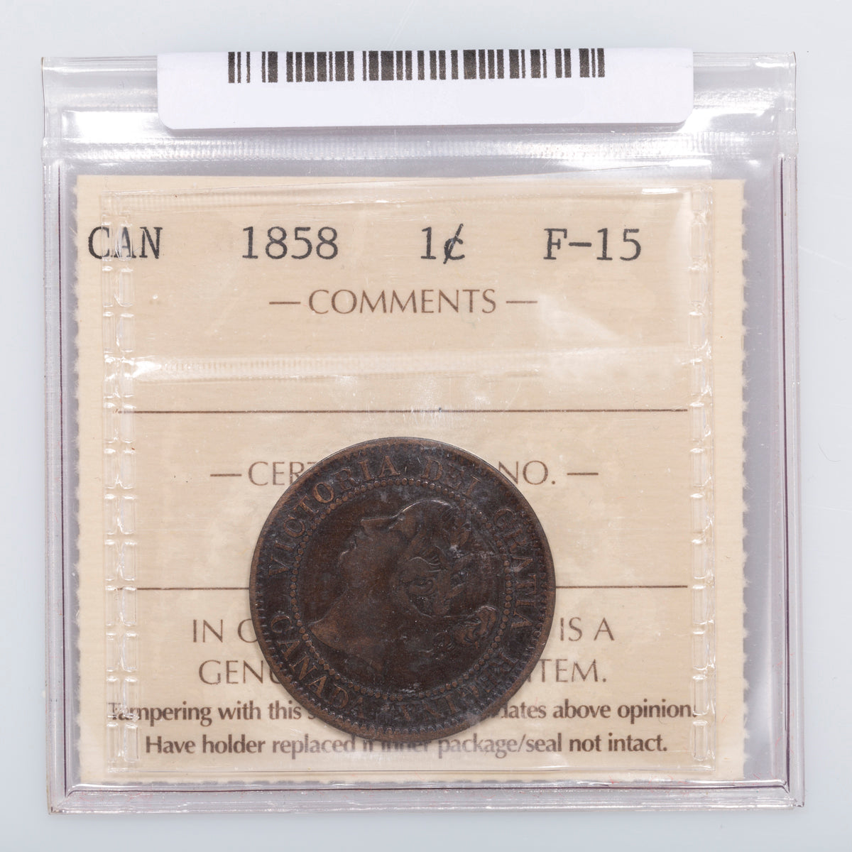 1 Cent 1858 ICCS F-15