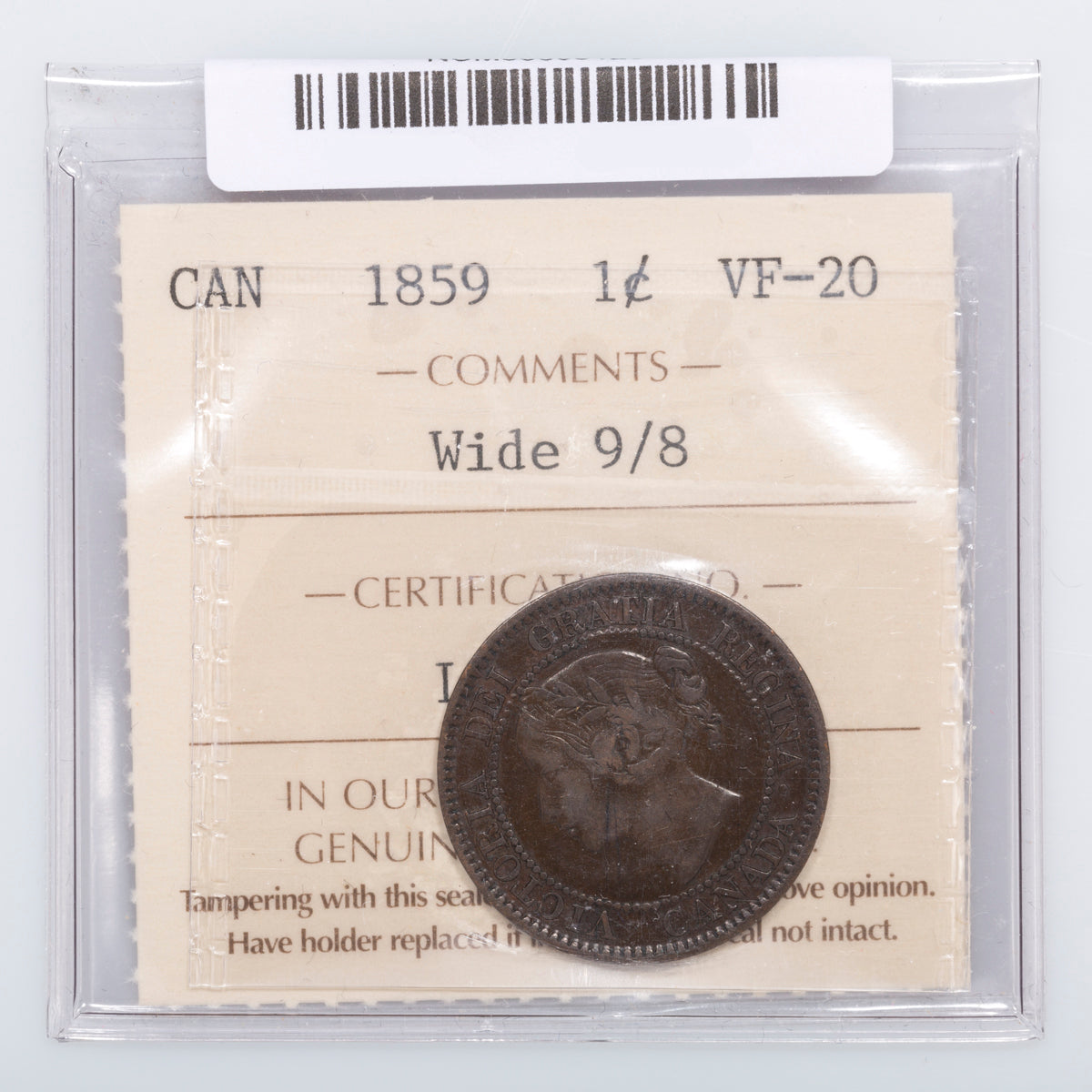 1 Cent 1859 W9/8 ICCS VF-20