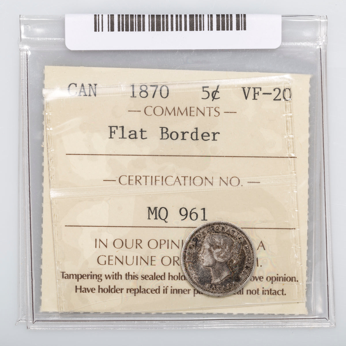 5 Cent 1870 ICCS VF-20