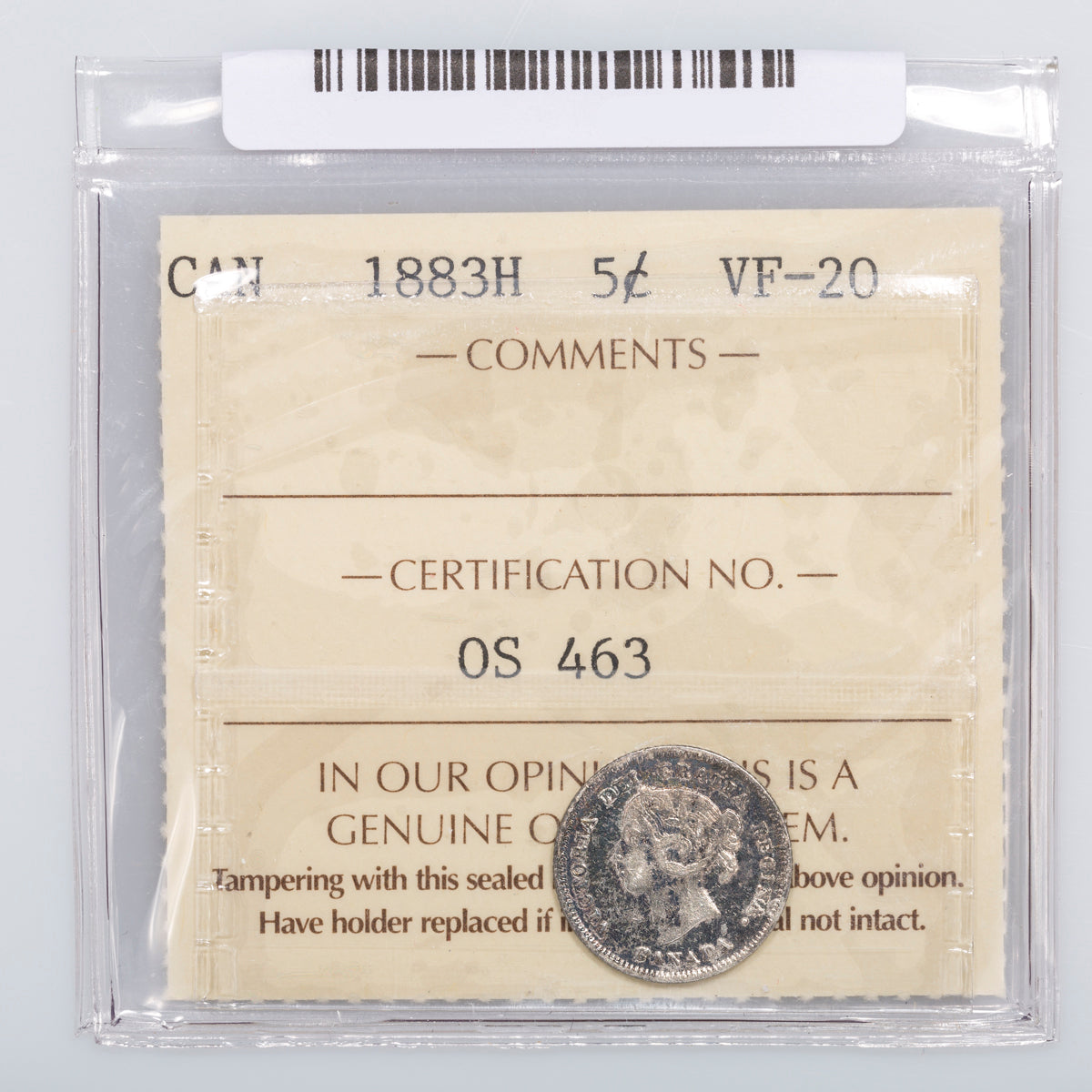 5 Cent 1883H ICCS VF-20