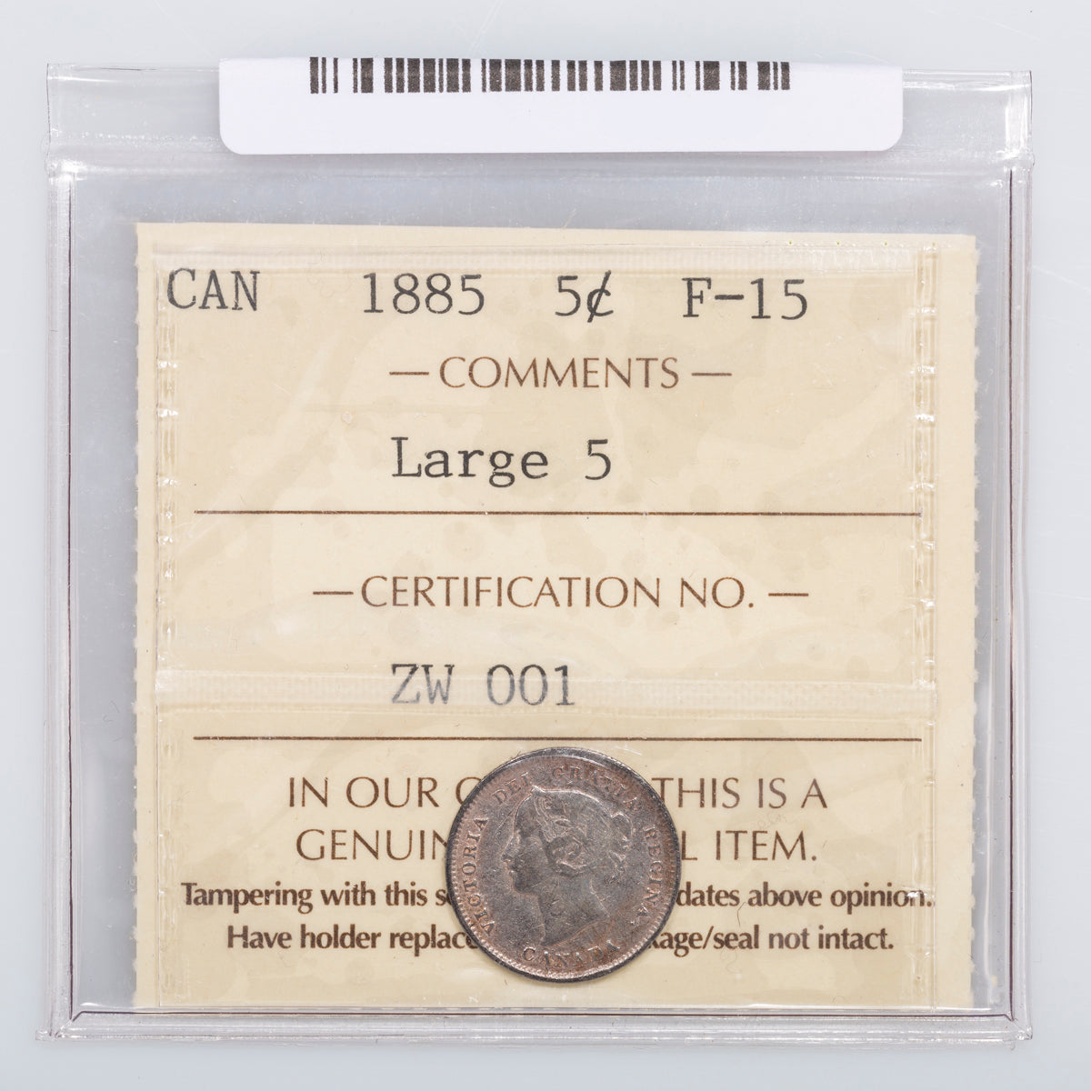 5 Cent 1885 Large 5 ICCS F-15
