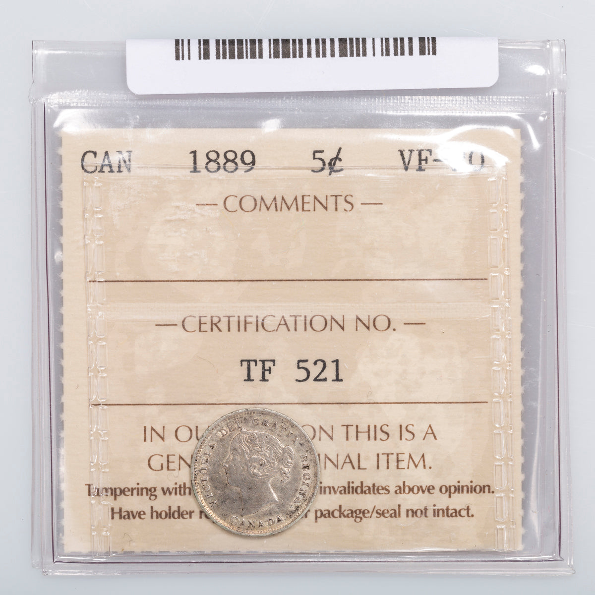 5 Cent 1889 ICCS VF-20