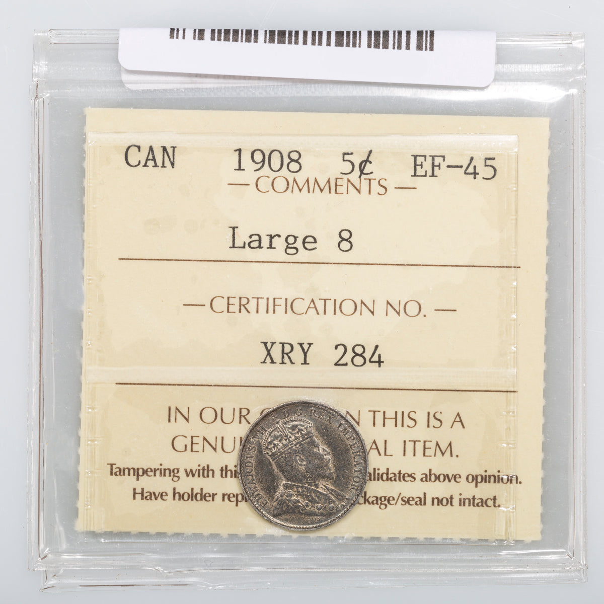 5 Cent 1908 Large 8 ICCS EF-45
