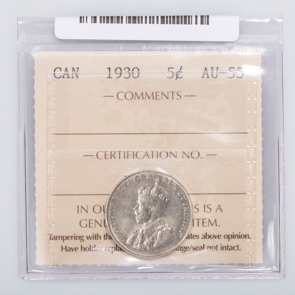 5 Cent 1930 ICCS AU-55