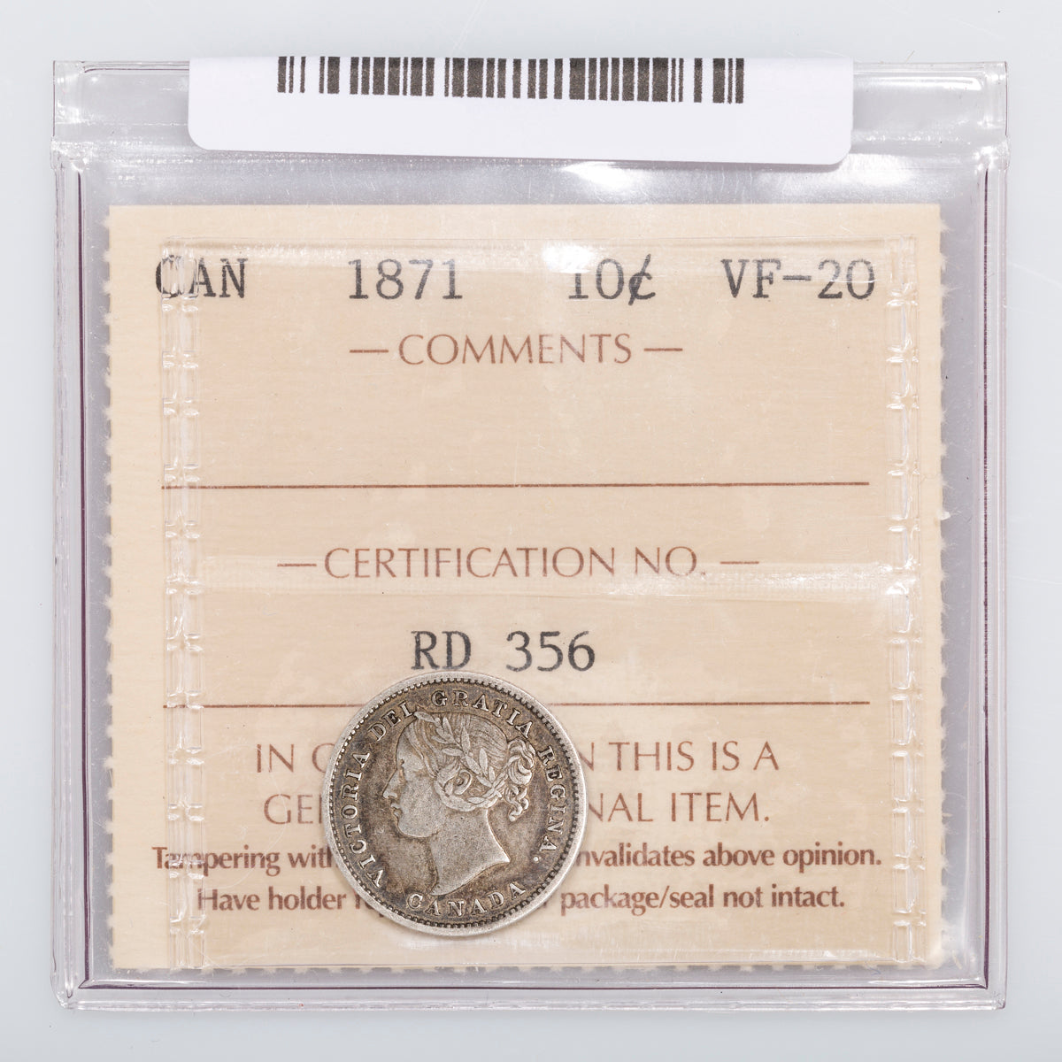 10 Cent 1871 ICCS VF-20