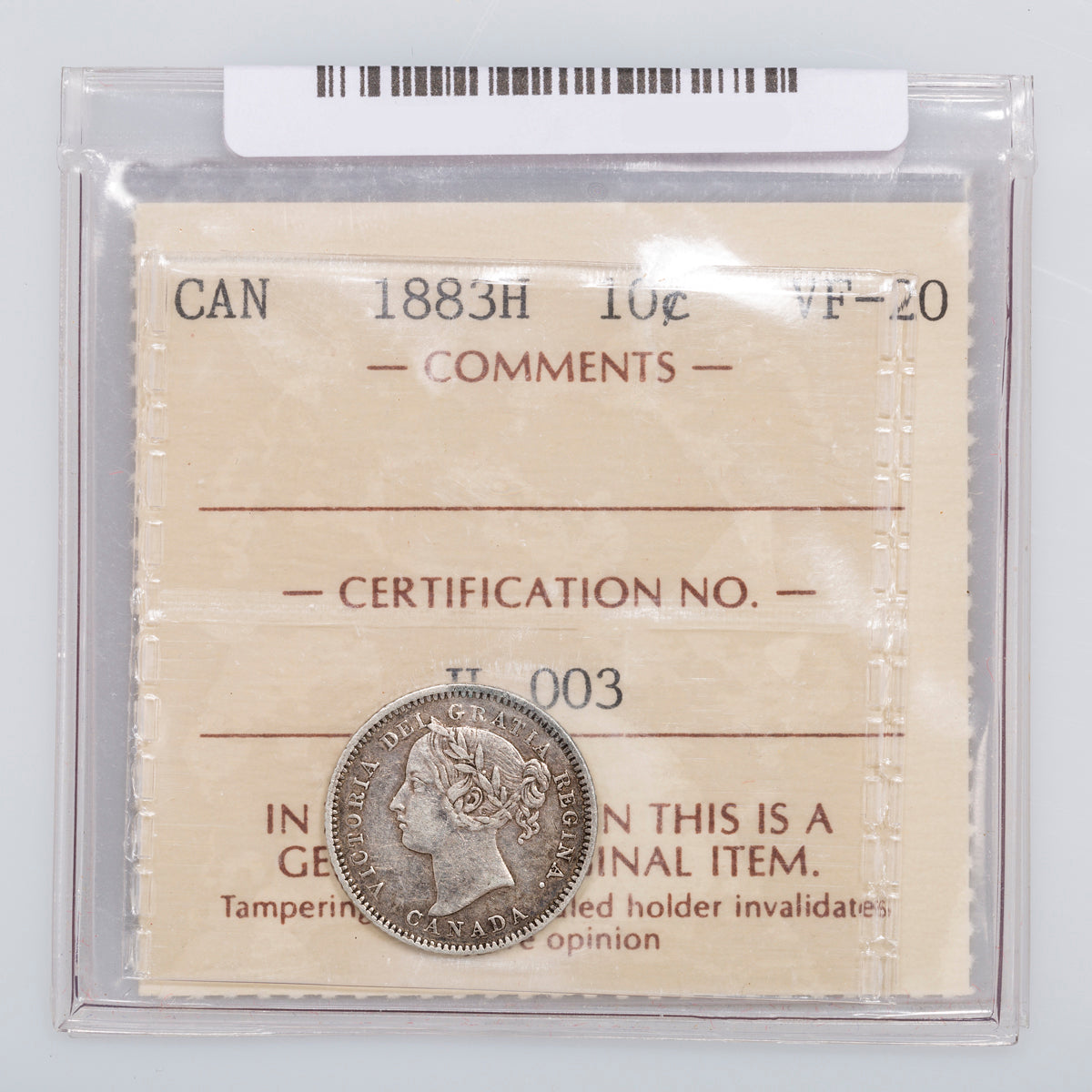 10 Cent 1883H ICCS VF-20